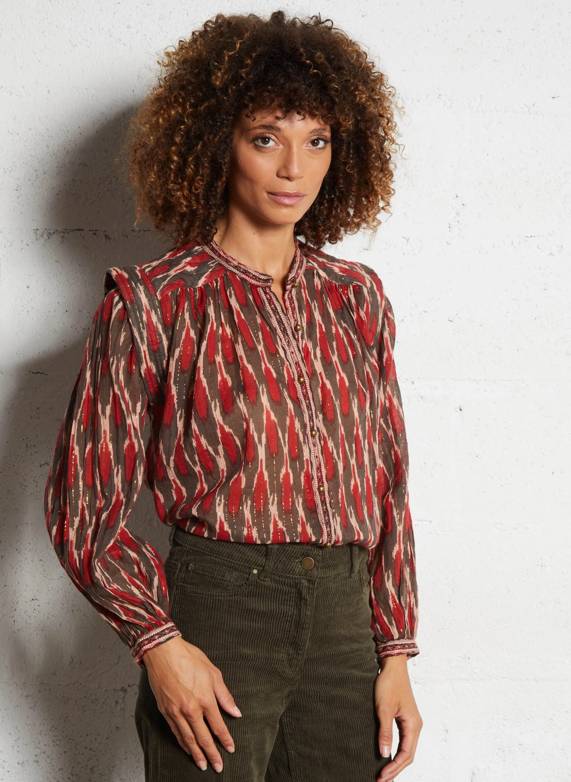 Blouse col rond imprimé en coton mélangé Rouge BONFIRE ETTA