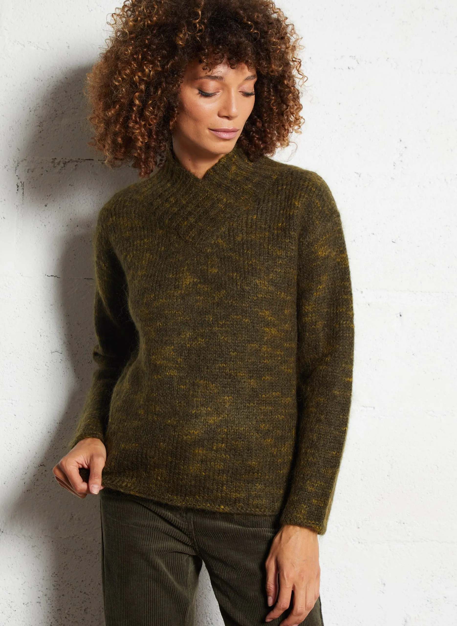 Pull col montant uni en laine mélangée Vert BRONSON