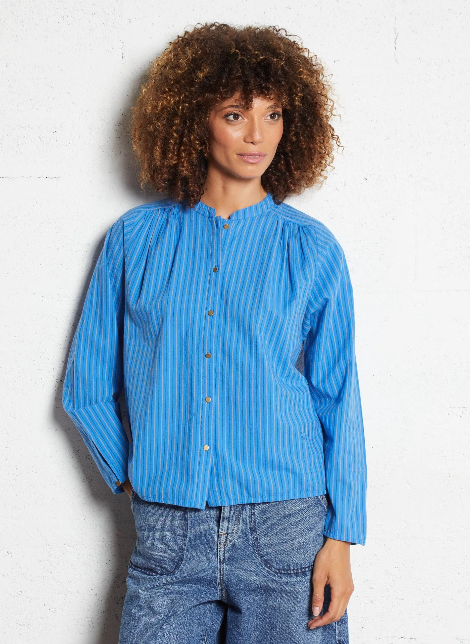 Chemise oversize col mao en coton organique Bleu COLE