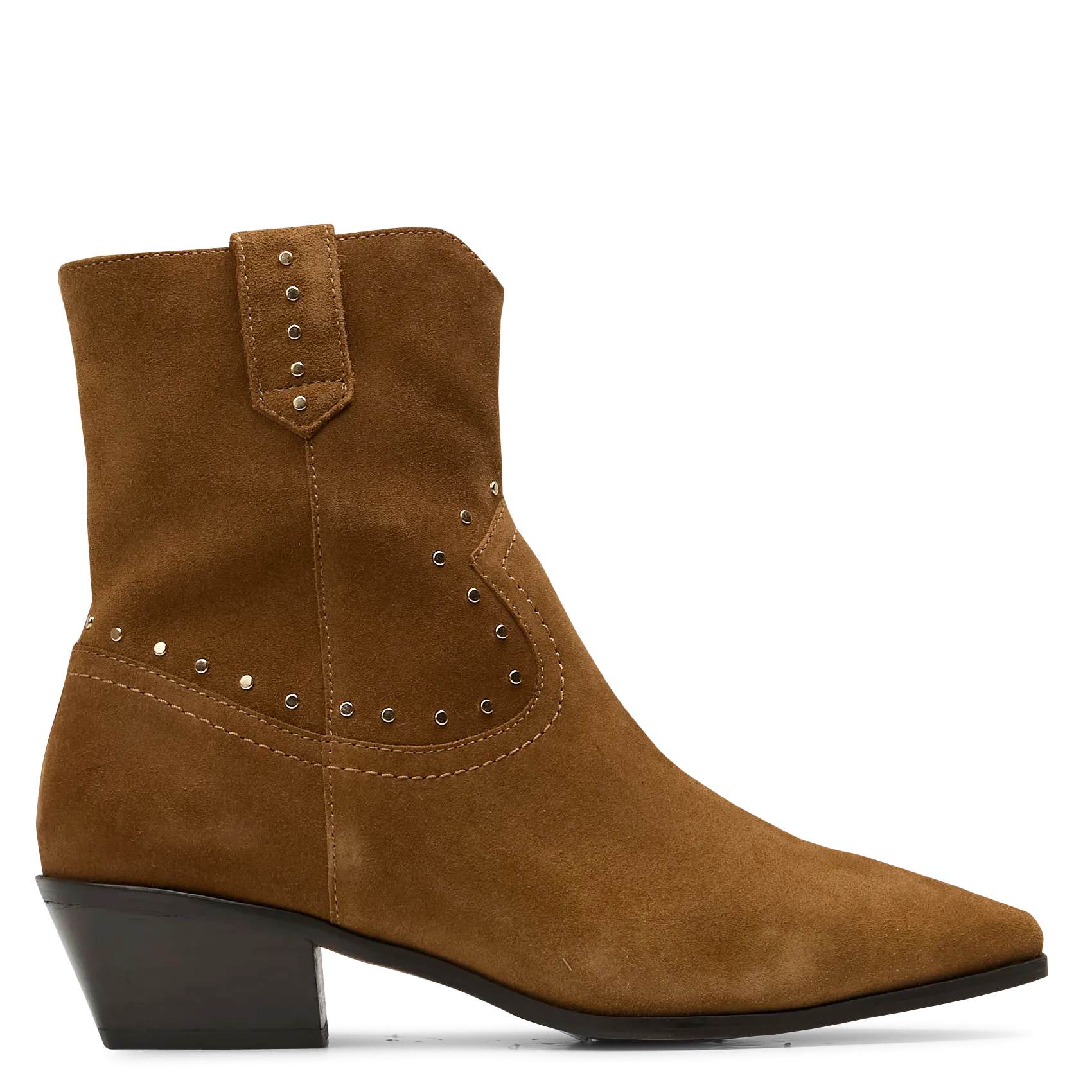 Boots western cloutées en cuir velours Marron MARGAUX
