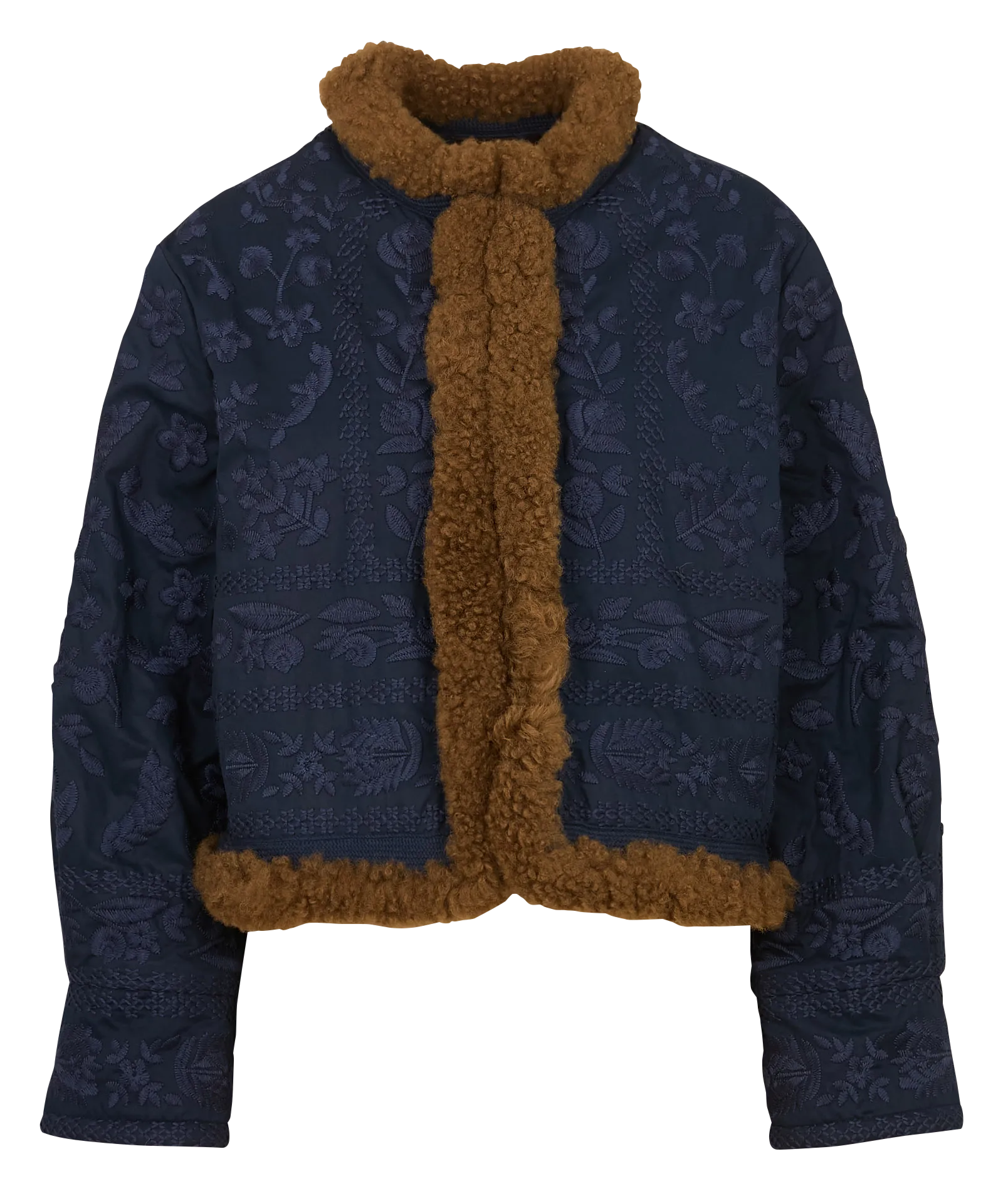 Veste col rond brodée en laine mélangée Bleu HUGO