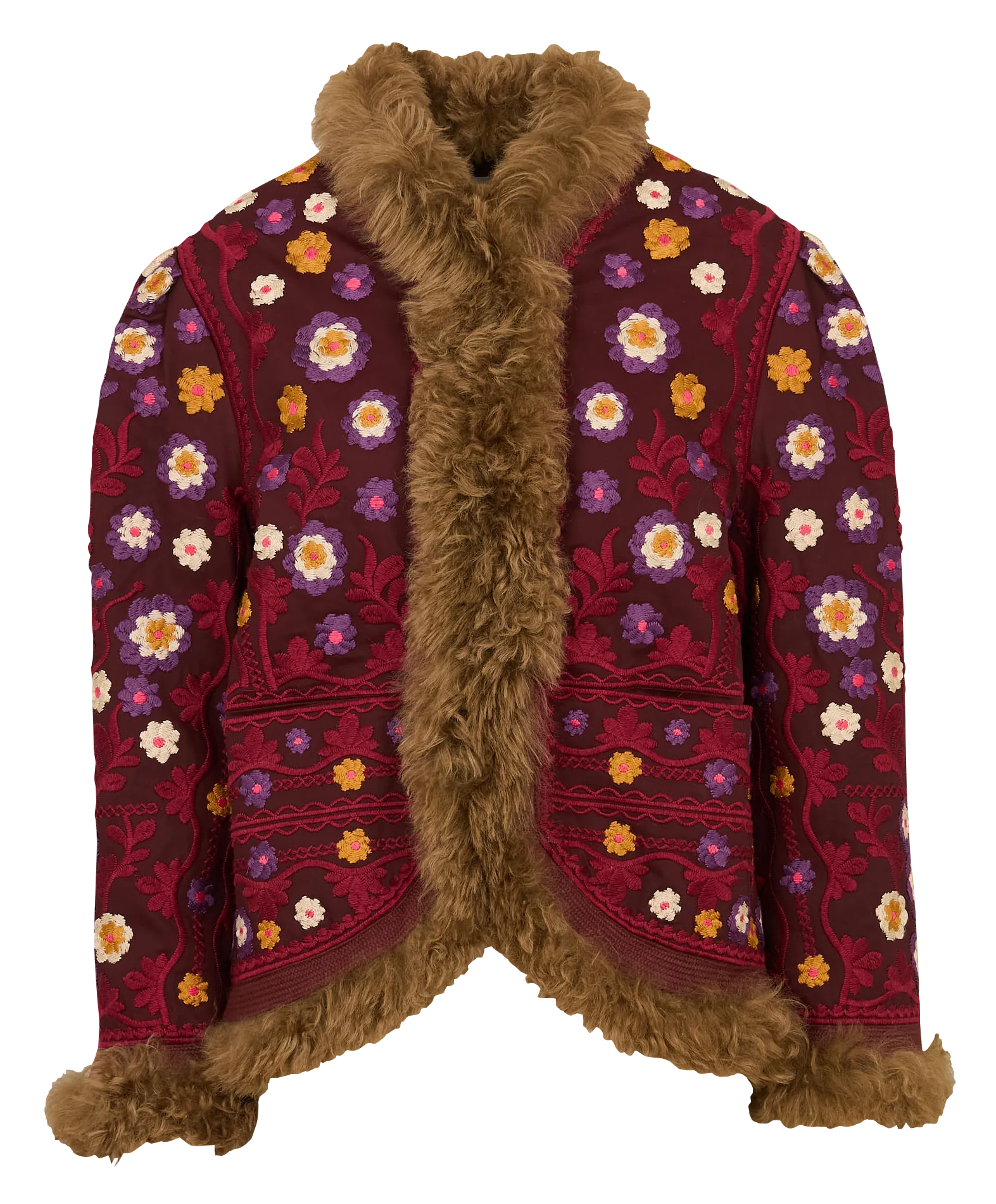 Veste droite brodée en laine mélangée Rouge MAGYAR