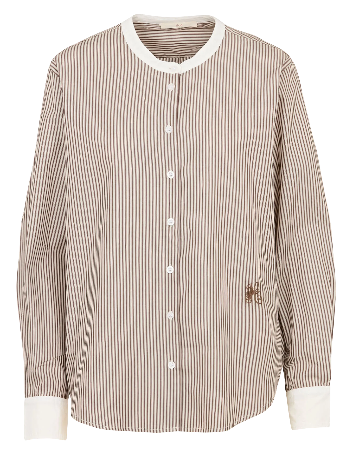 Chemise ample col rond rayée en coton Marron SASKIA