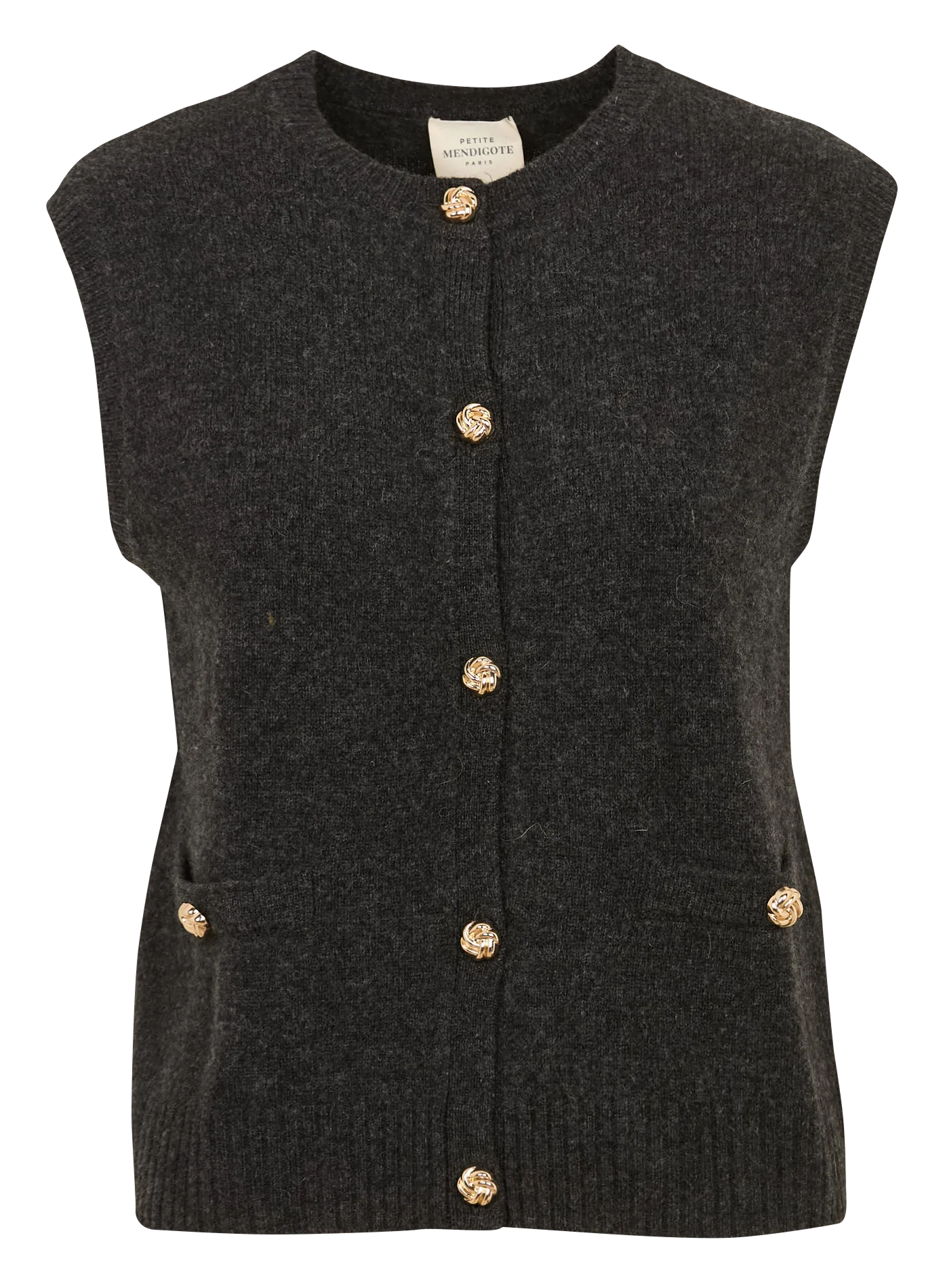 Gilet droit sans manches en laine et cachemire Noir MAEVA