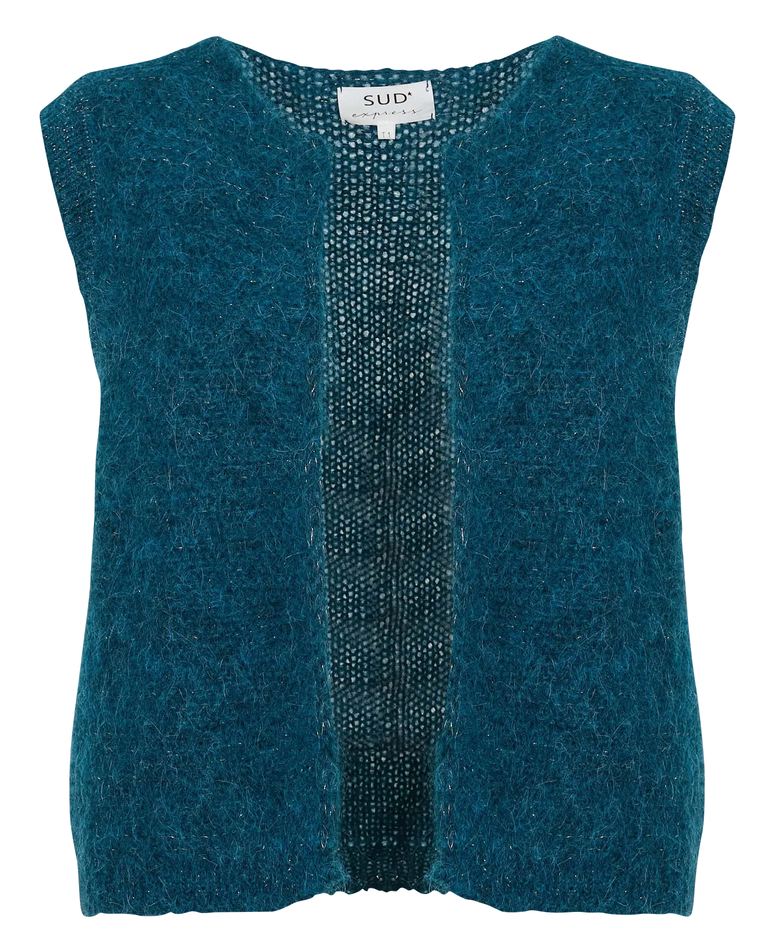 Gilet col rond droit en maille Bleu GOTANAX
