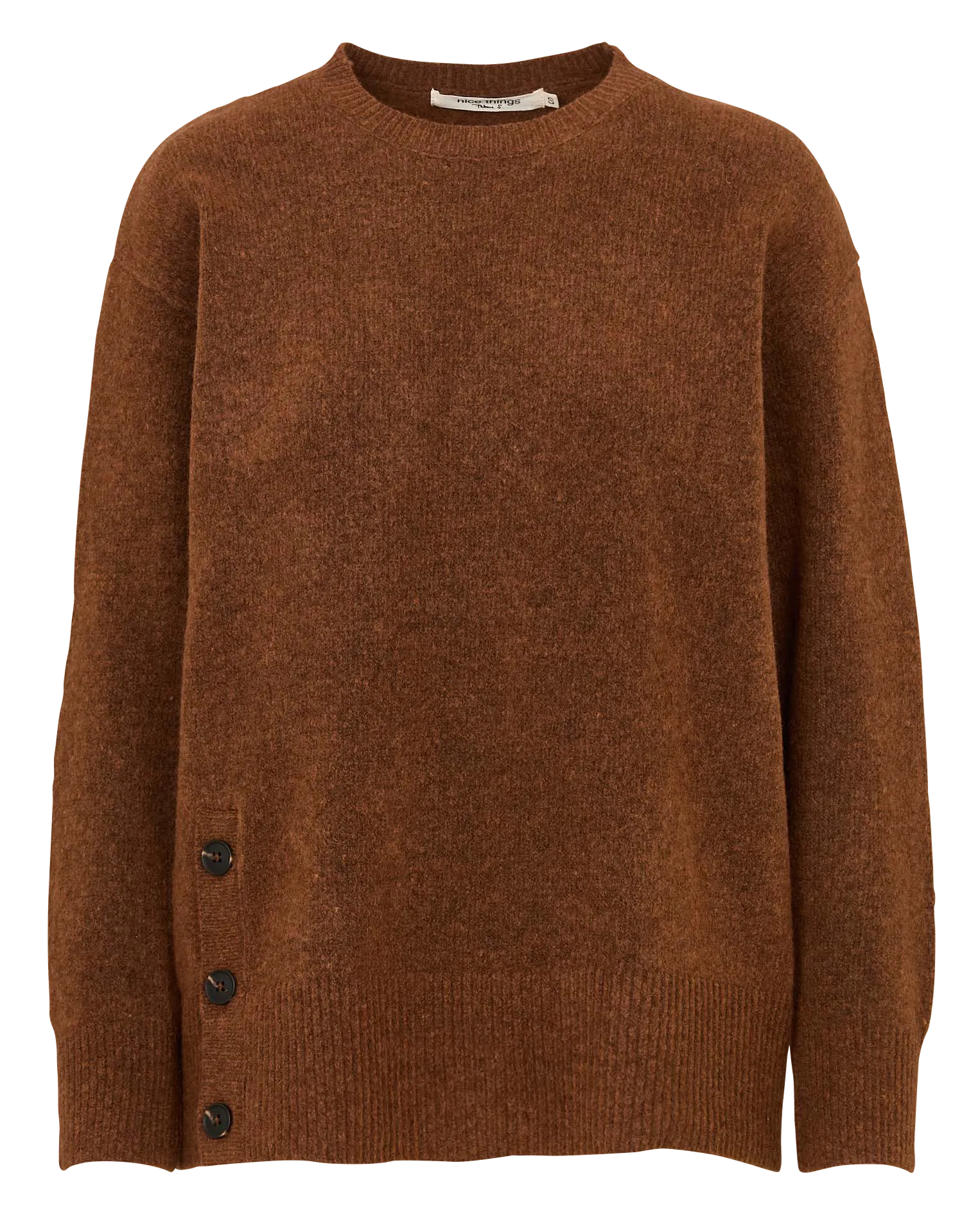 Pull ample boutonné en laine mélangée Beige