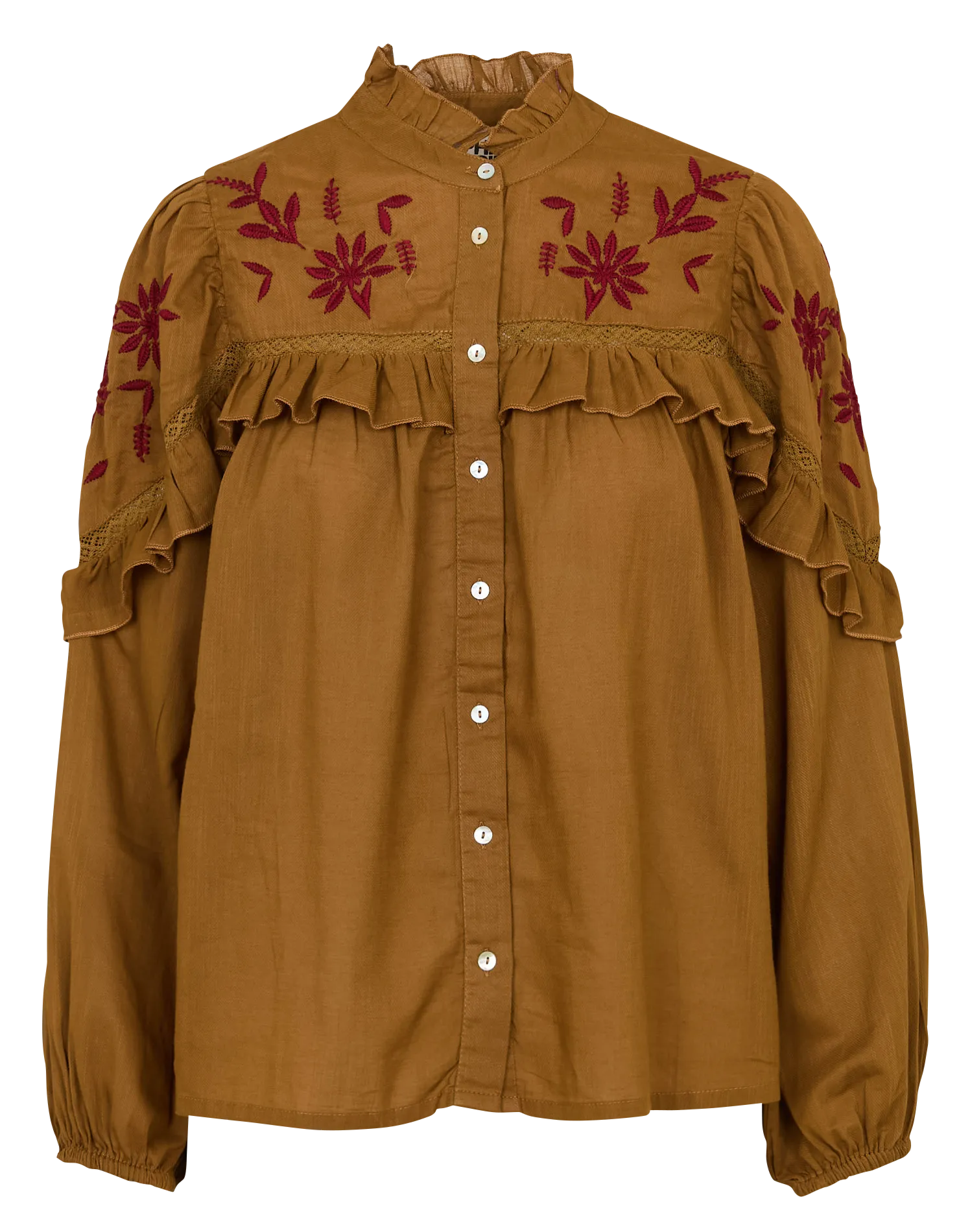 Chemise droite col rond en coton brodé Vert TRUJILLO