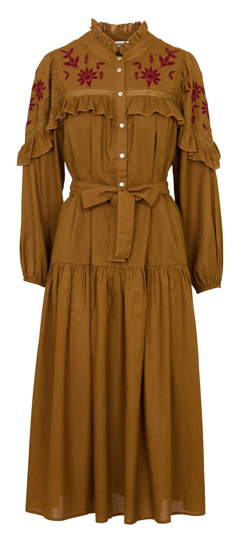 Robe longue col rond en coton brodé Vert TRUJILLO