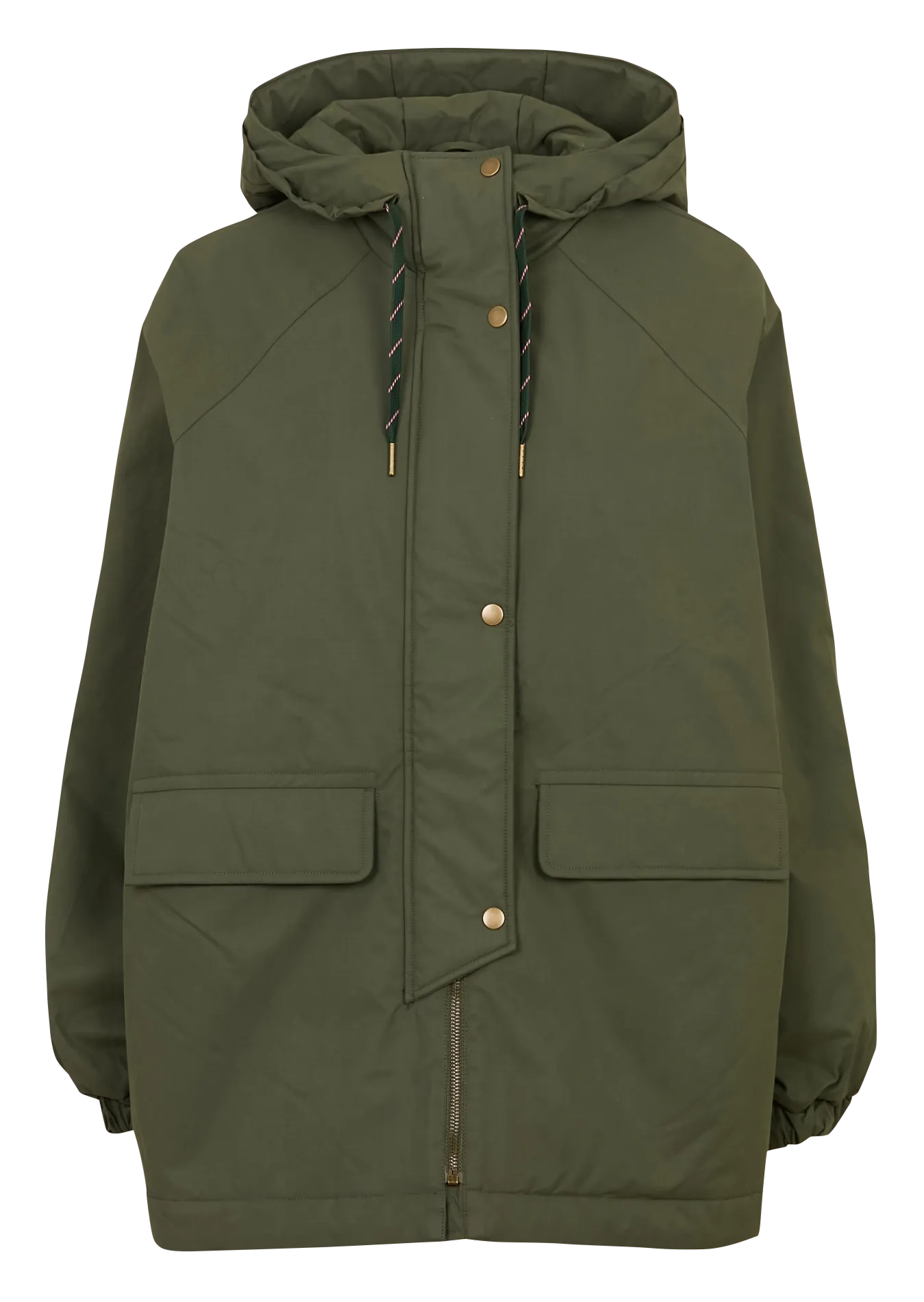 Parka à capuche droite col montant unie Kaki OXANA