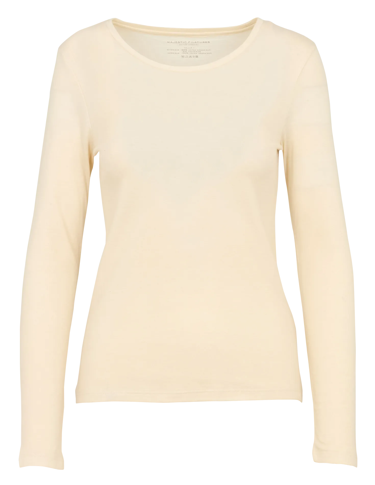 Tee-shirt cintré col rond en coton bio et cachemire Beige