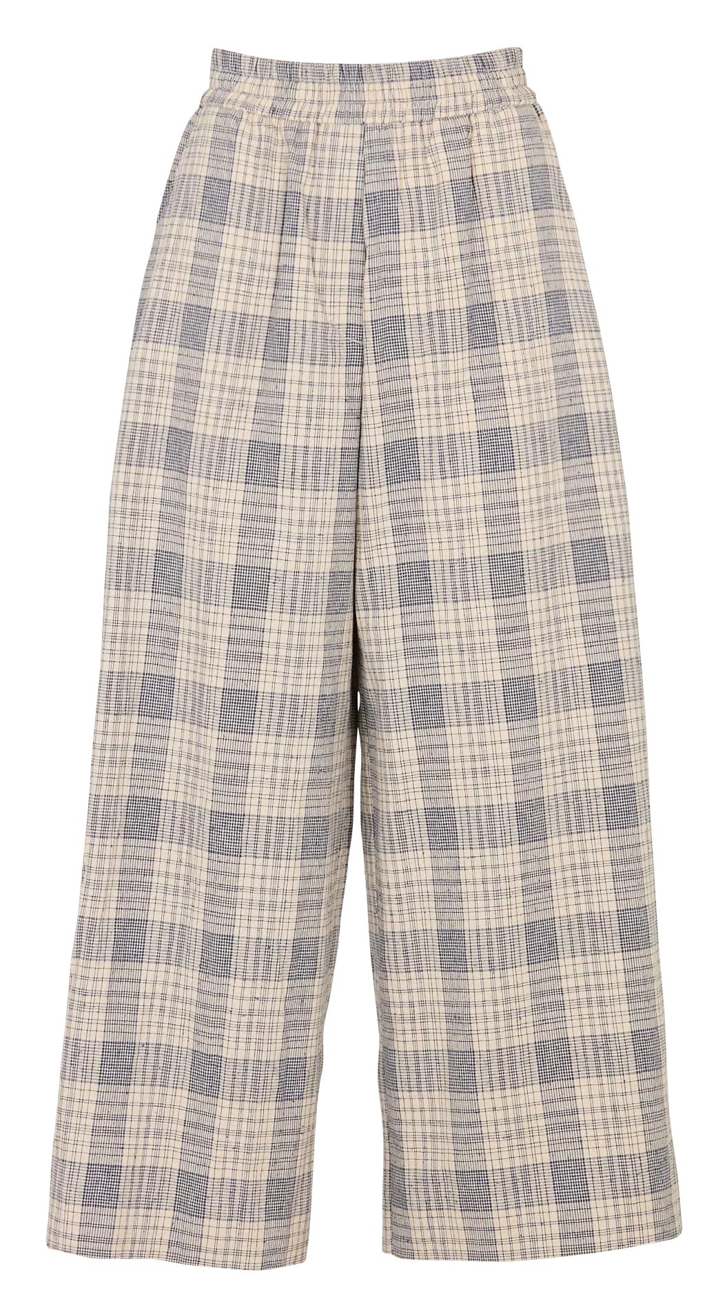 Pantalon large à carreaux en coton et en lin mélangés Bleu JOHAN