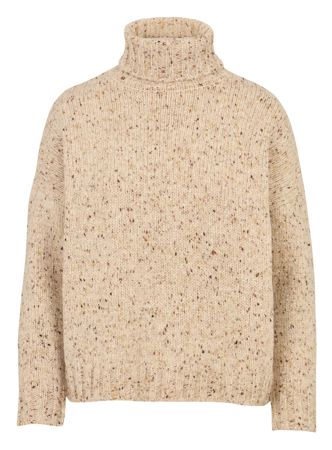 Pull ample col roulé chiné en laine Beige HAZEL