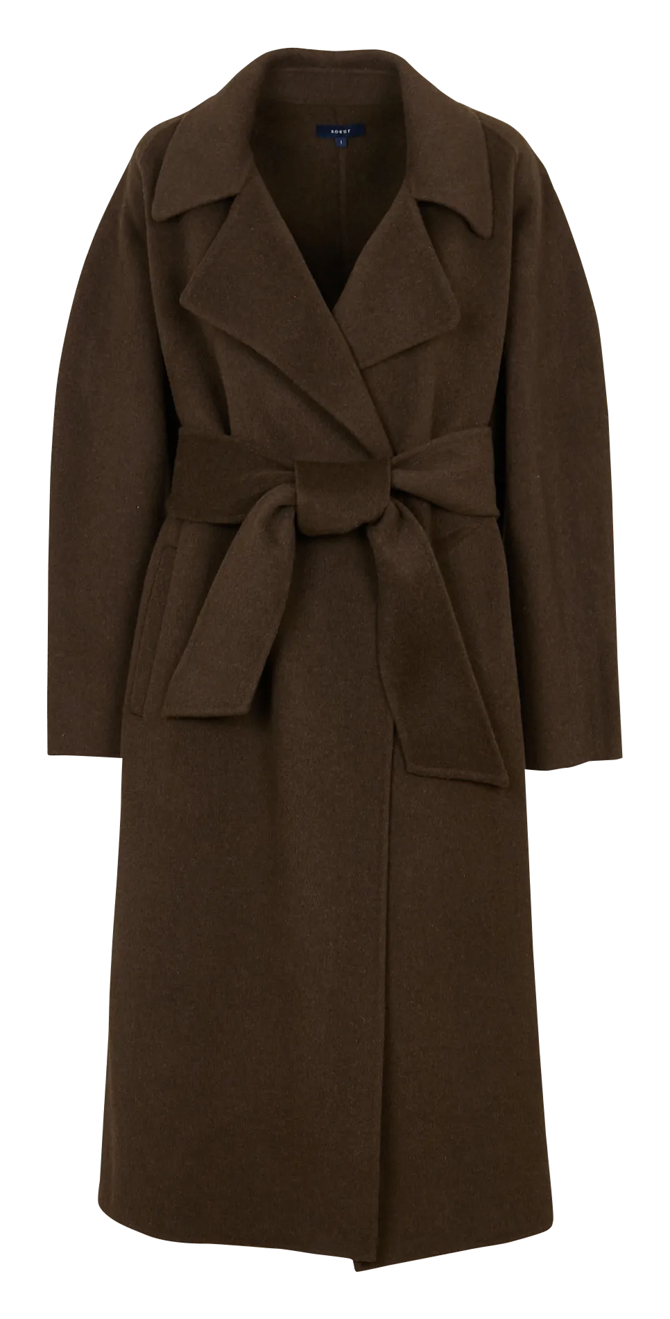 Manteau long col tailleur en laine mélangée Kaki HARVARD