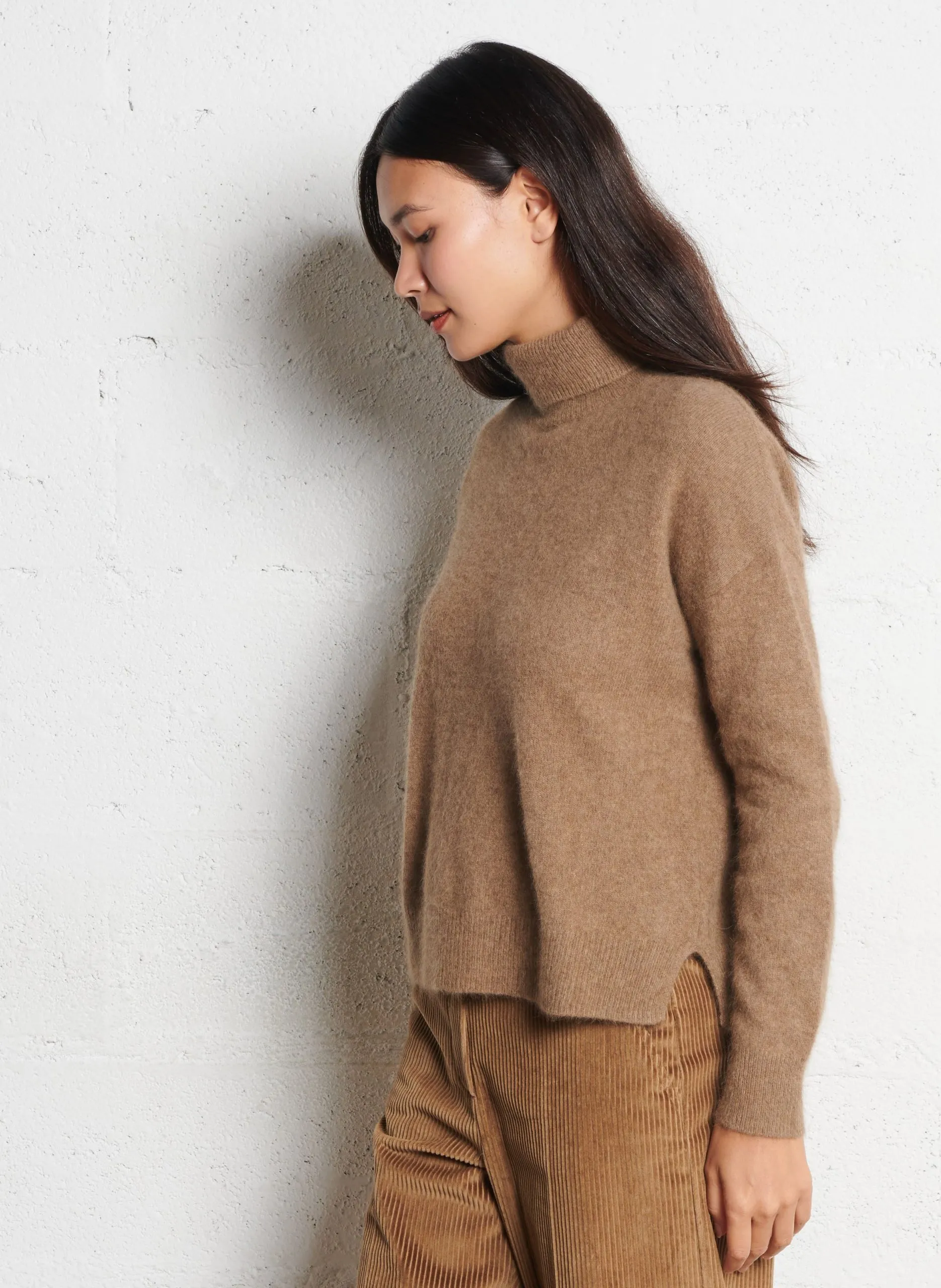 Col roulé ample en laine mélangée Beige