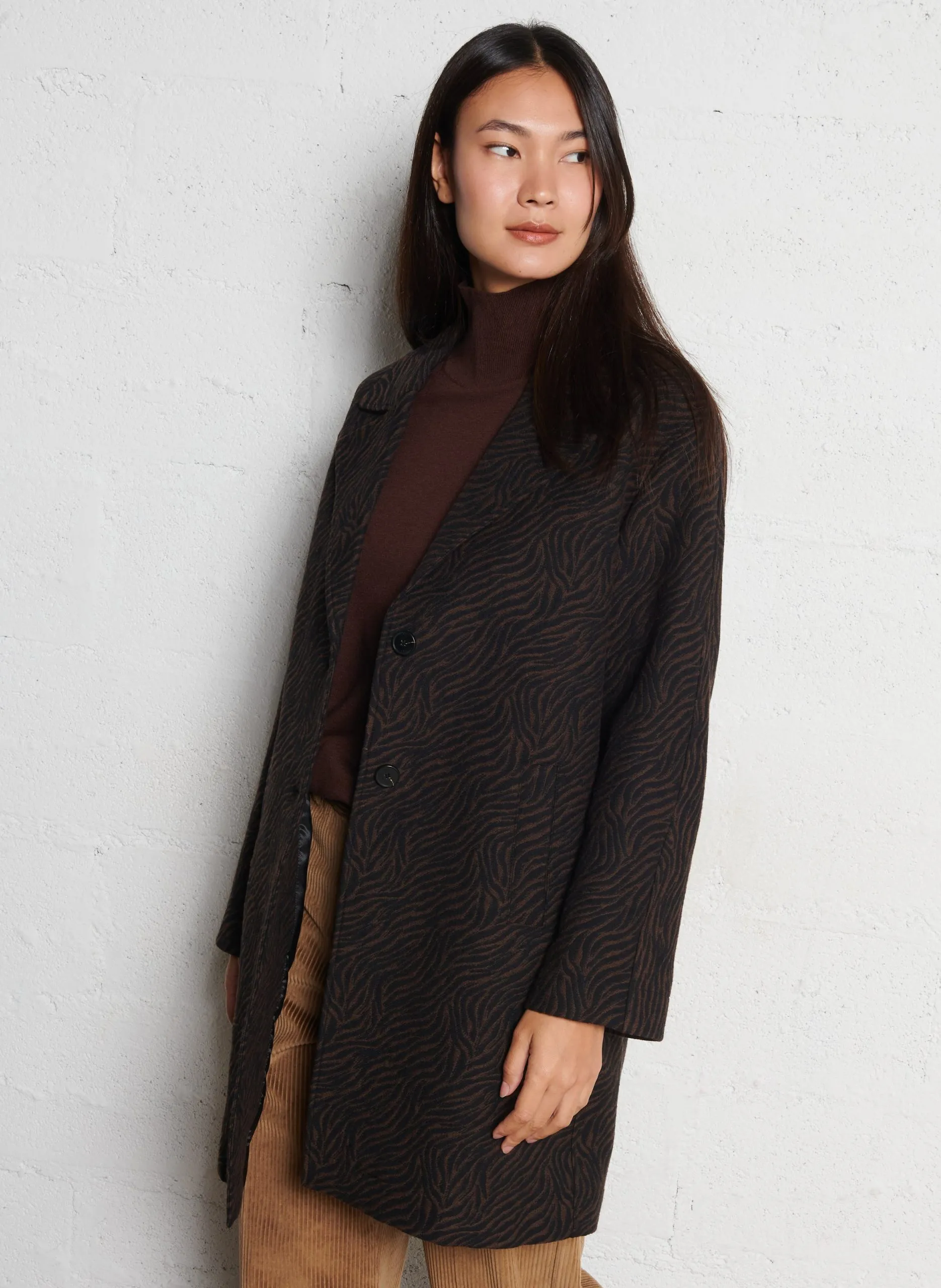 Manteau col tailleur en coton mélangé Marron
