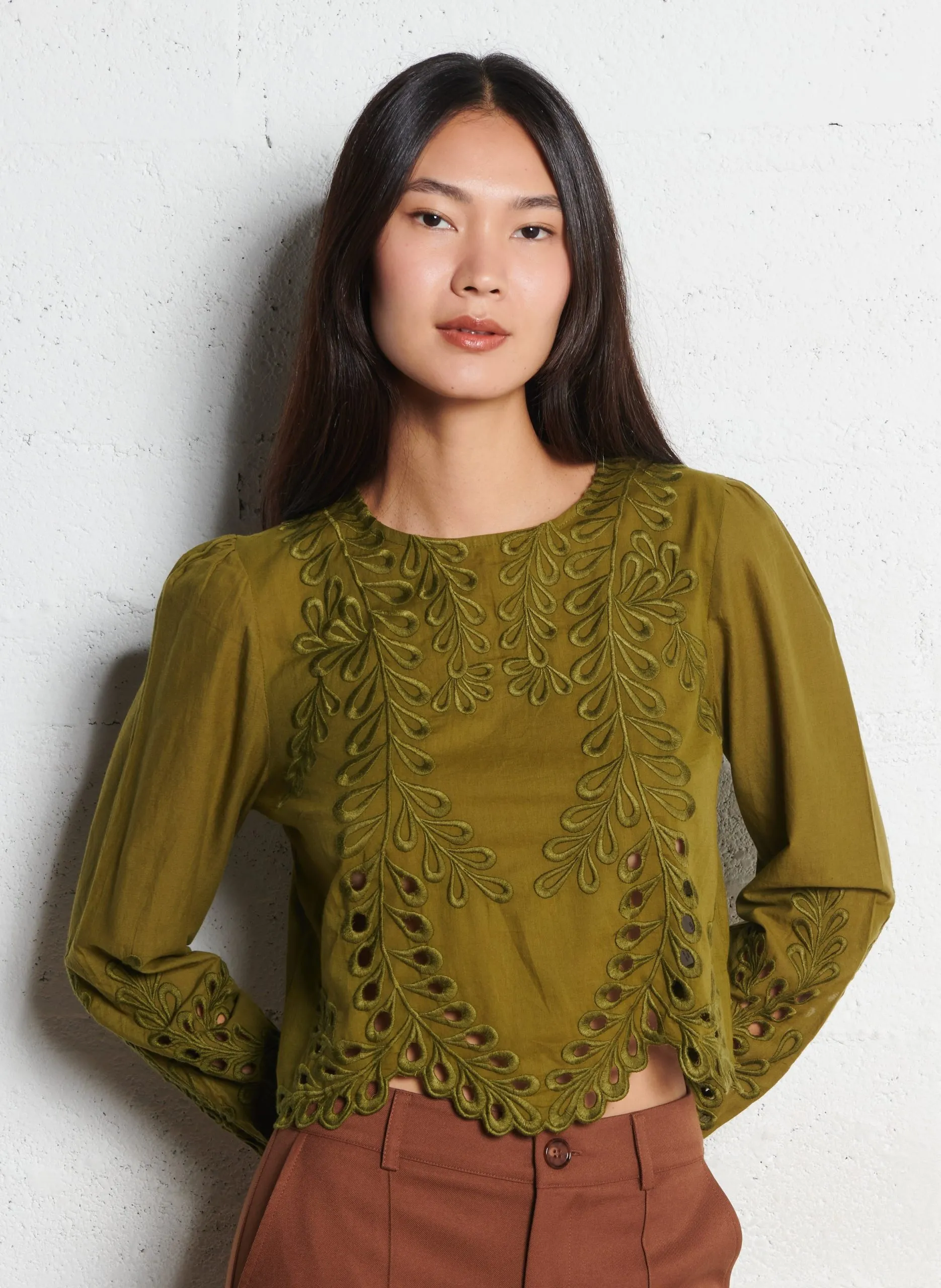 Top droit col rond en coton Vert TAYLOR