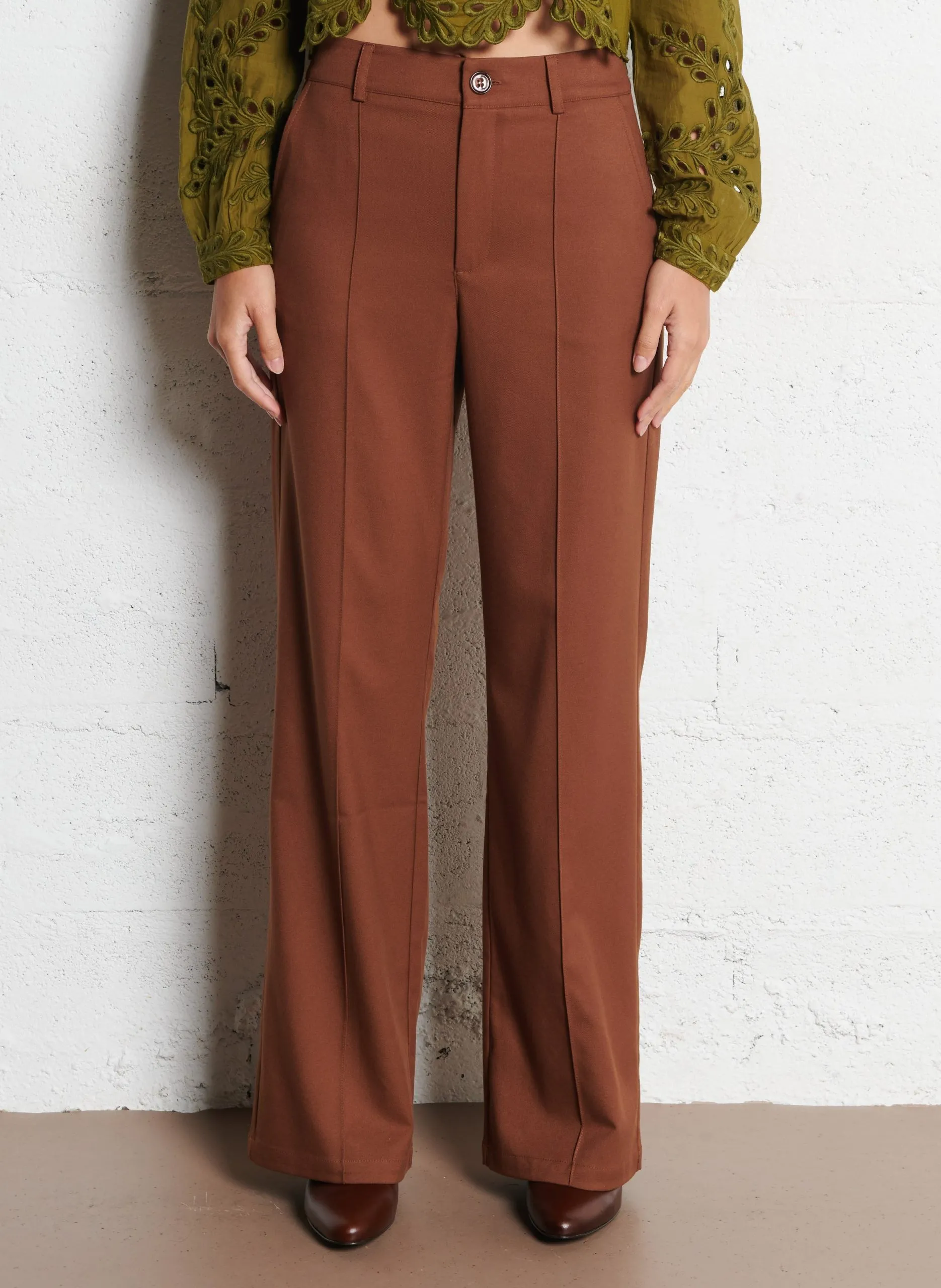 Pantalon droit stretch Marron PARIS
