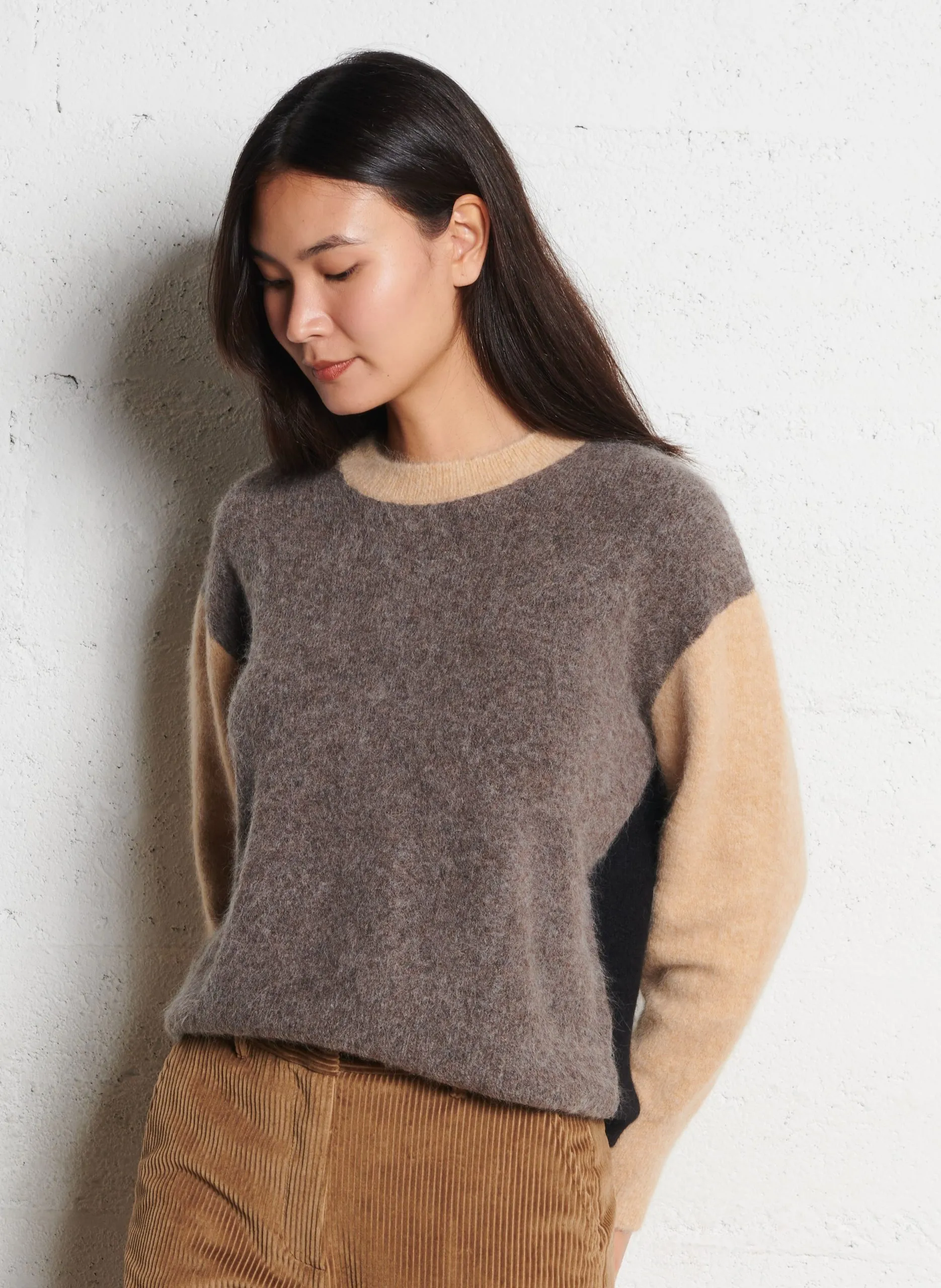 Pull ample col rond en alpaga mélangé Multicolore