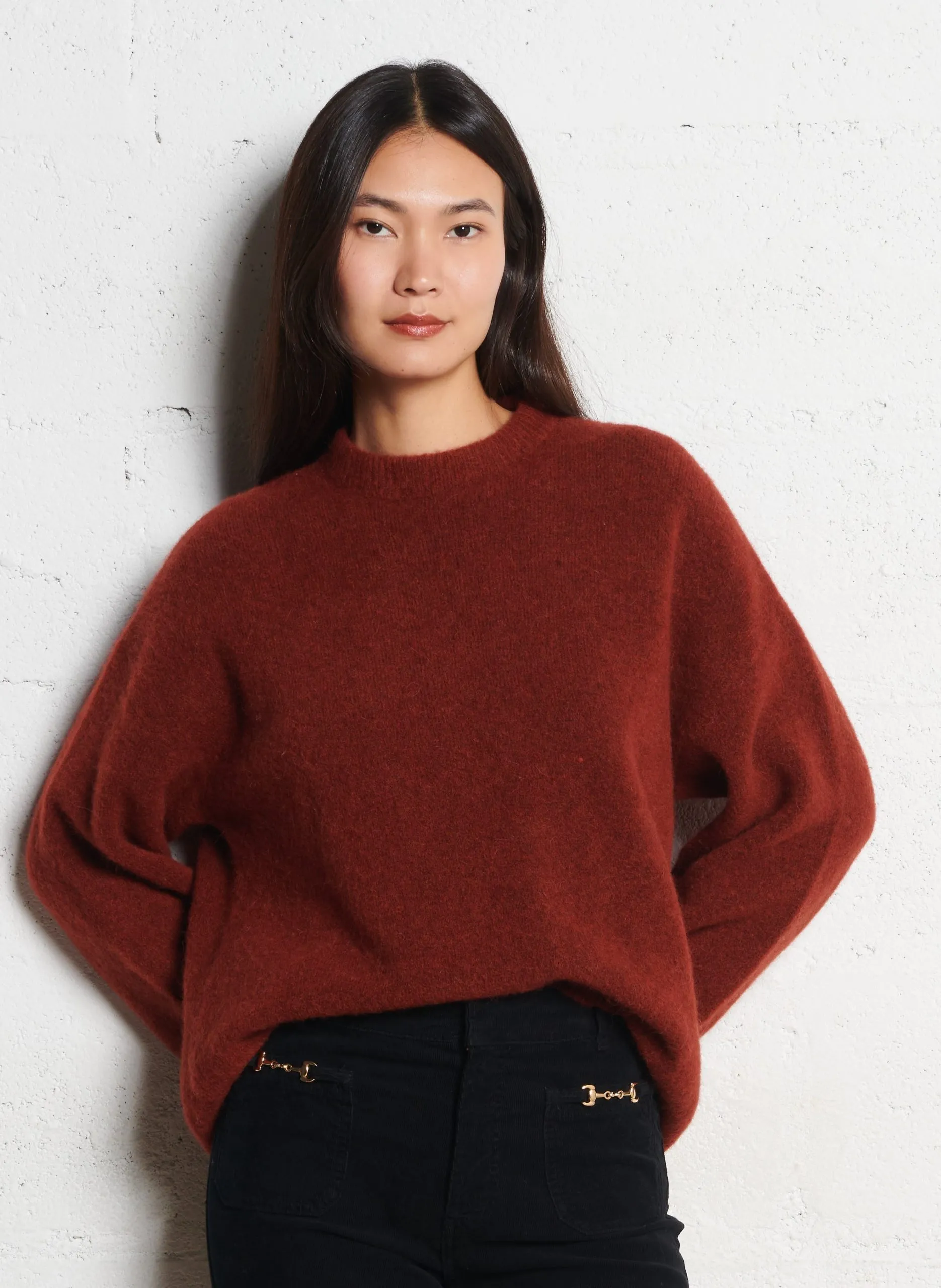 Pull ample col rond en baby alpaga mélangé Jaune KIPLING