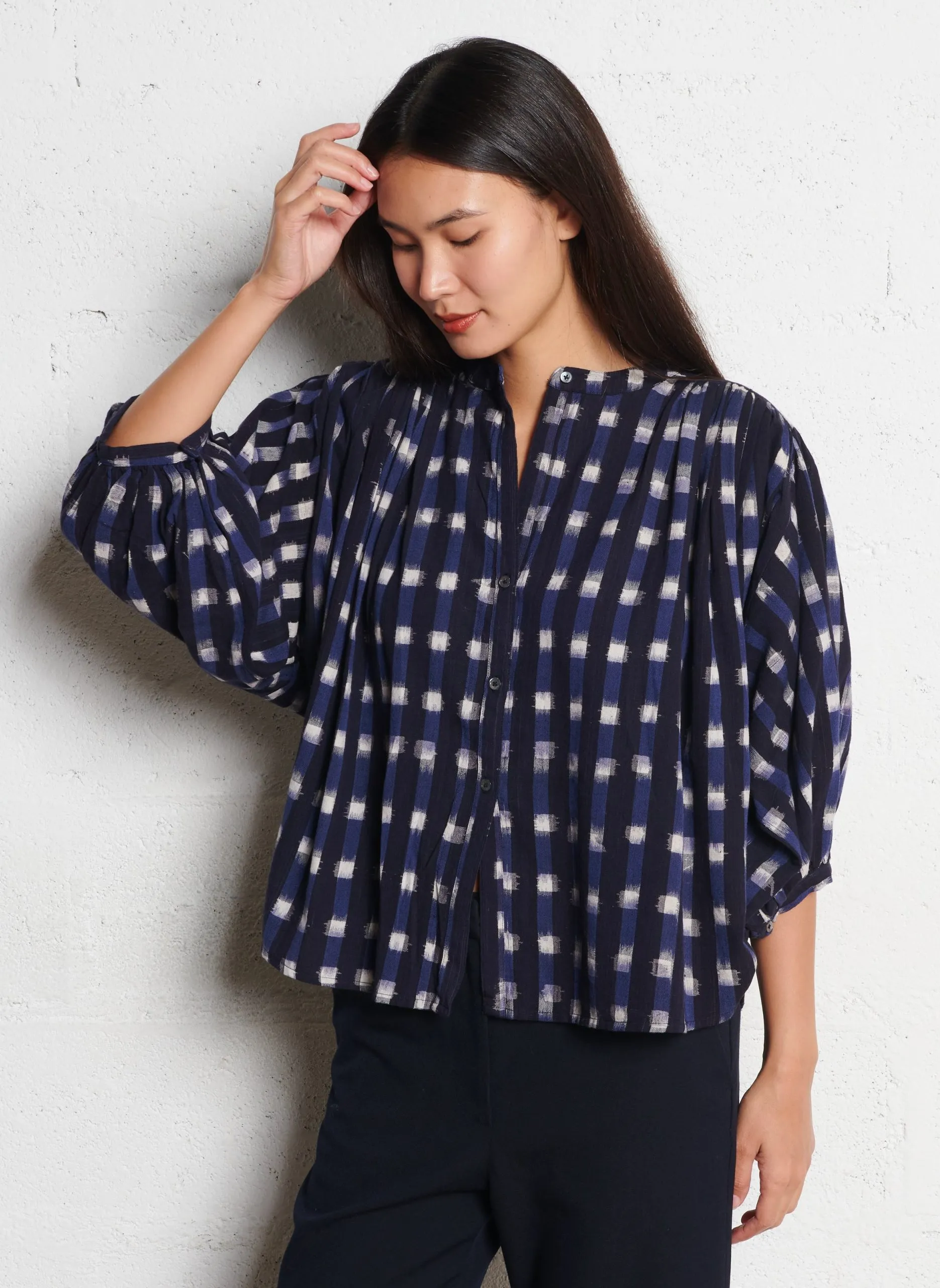 Chemise ample col mao en coton Gris INK