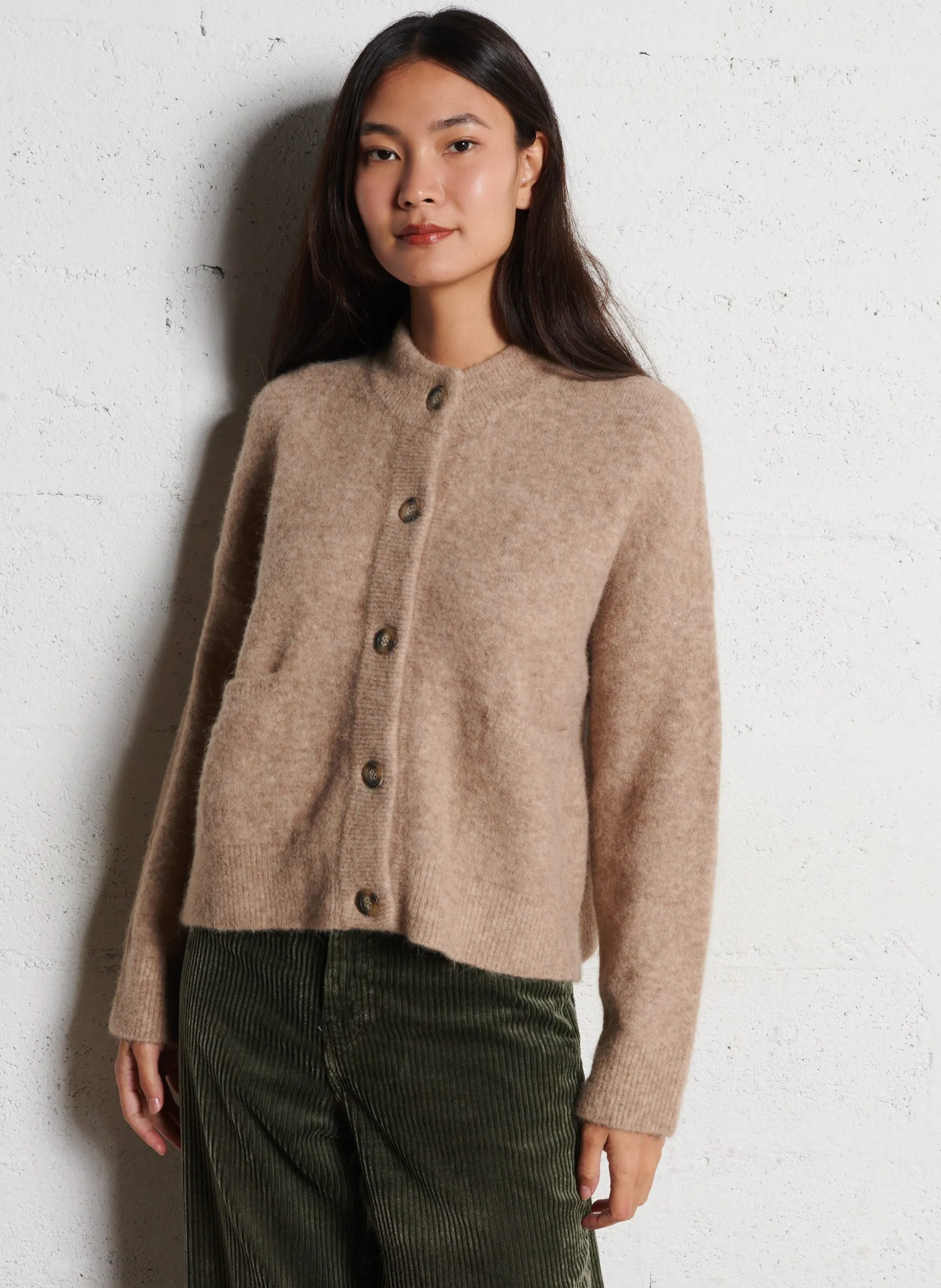 Gilet oversize col montant en baby alpaga mélangé Beige HUXLEY