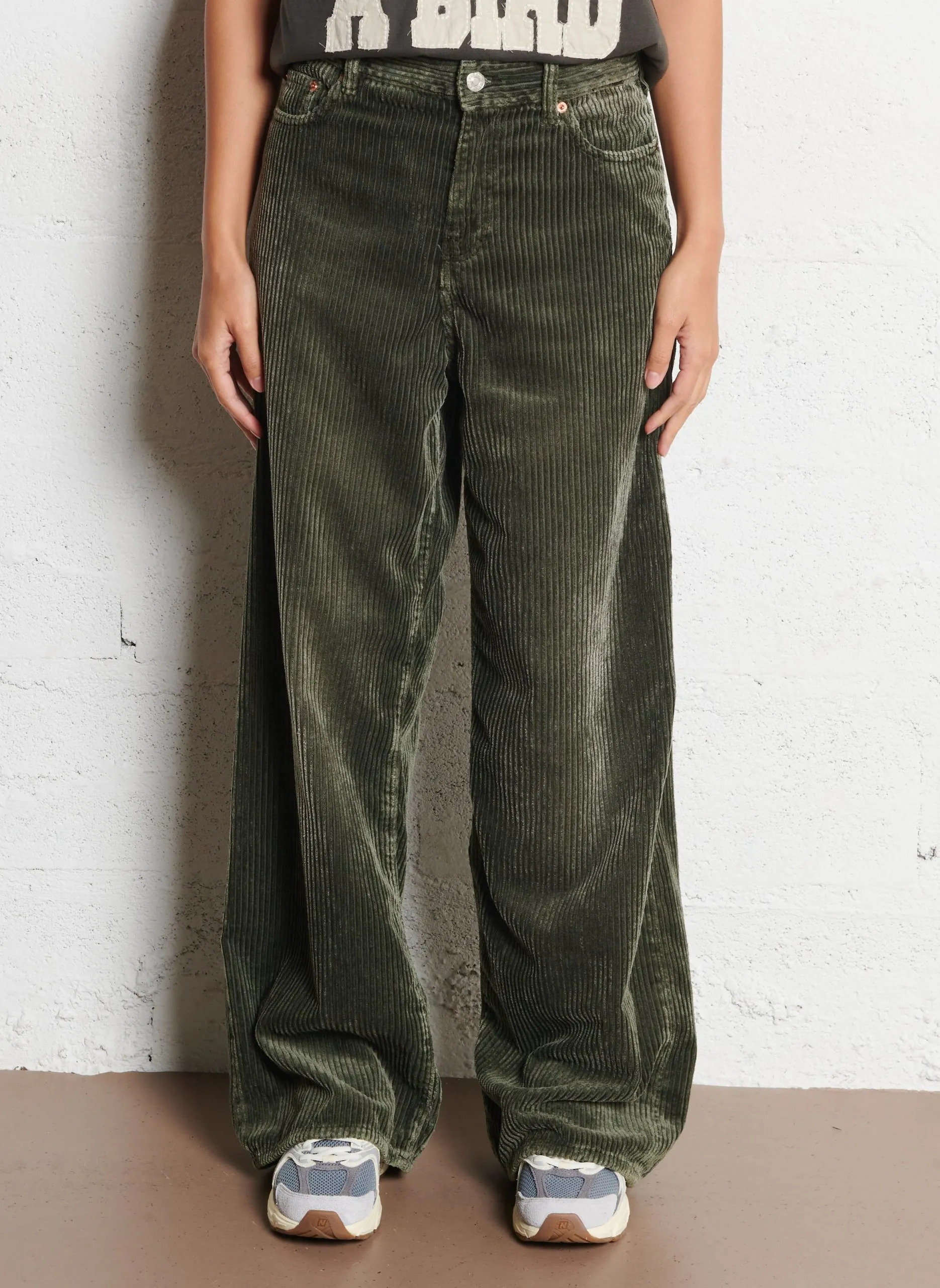 Pantalon large taille haute en coton mélangé Kaki PARTHE