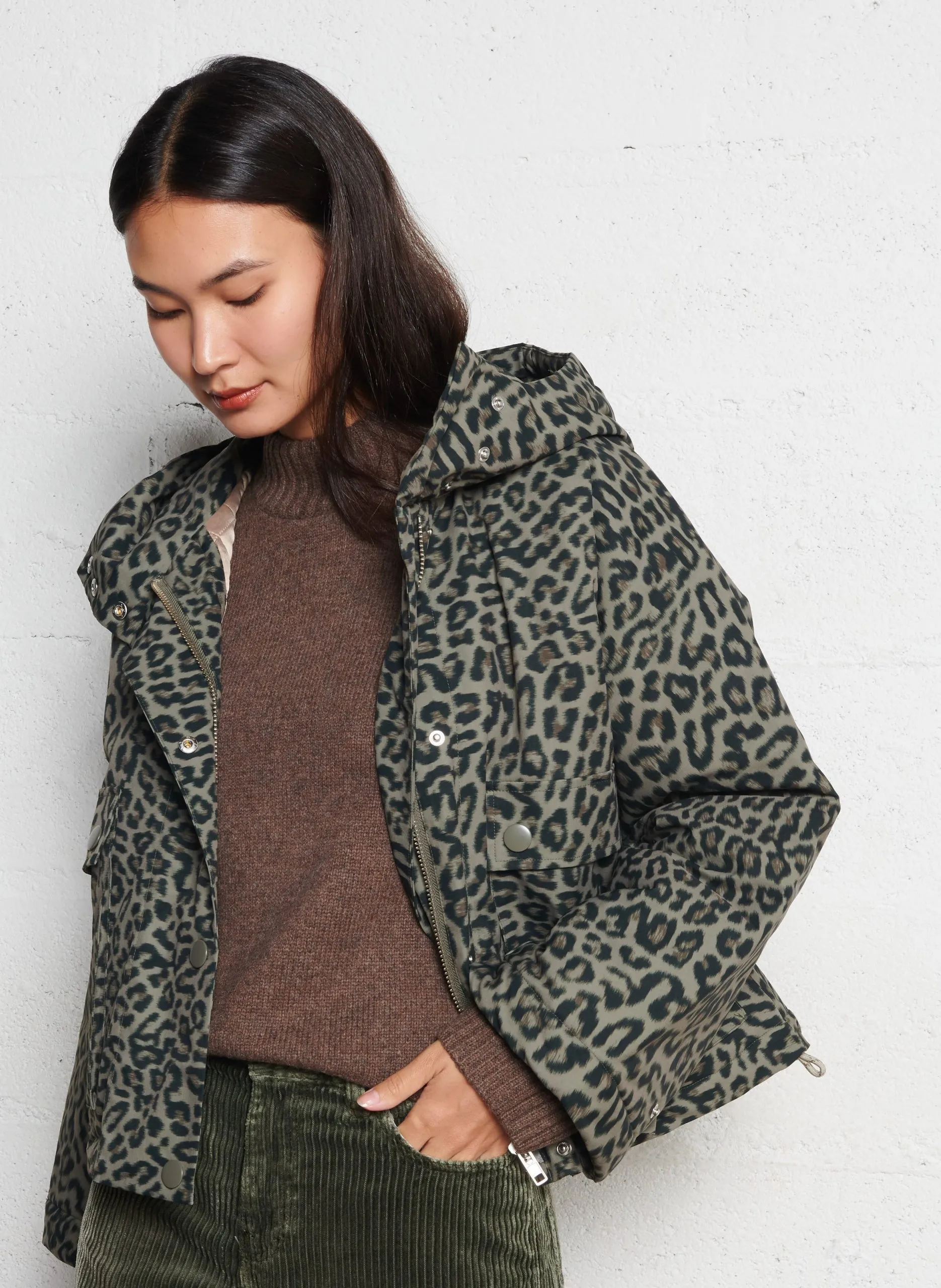 Veste imprimée col montant à capuche Gris JENNA