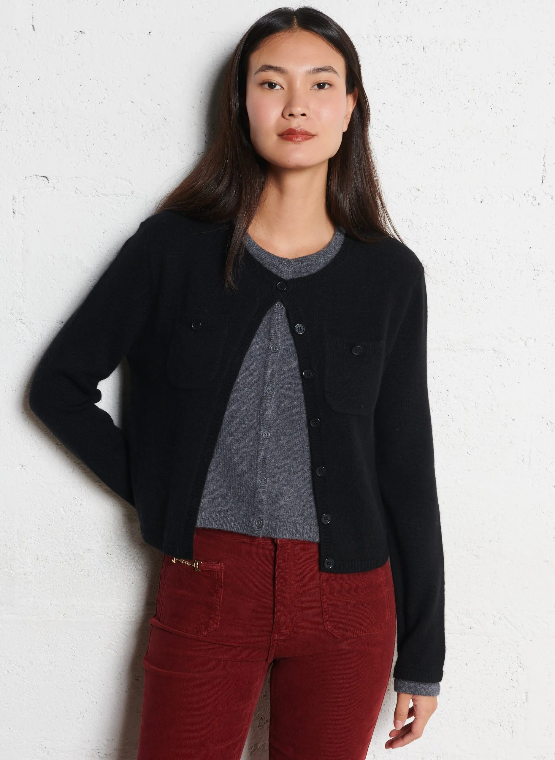 Gilet col rond en laine et en cachemire mélangés Noir MYGIGI