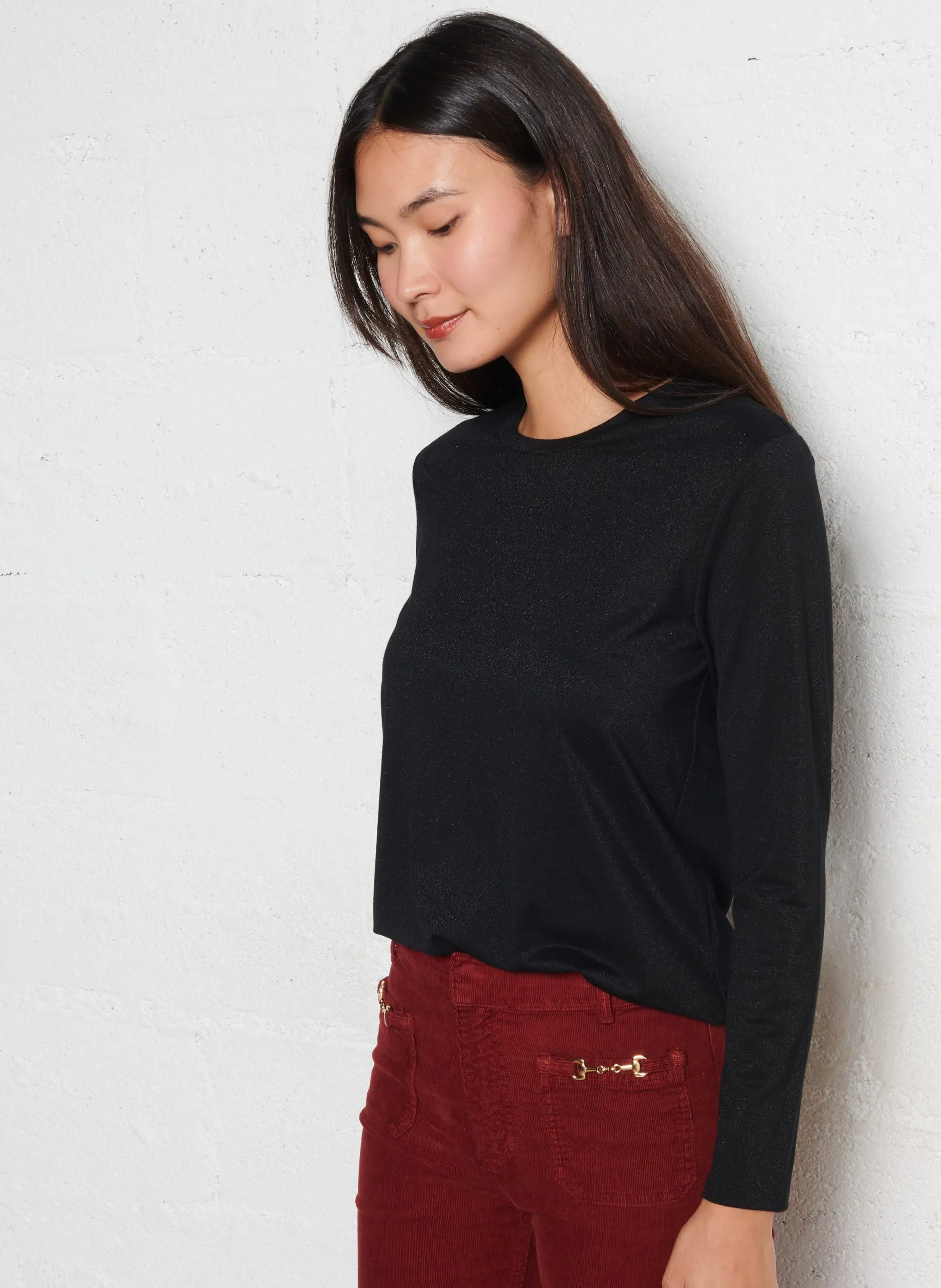 Tee-shirt droit pailleté Noir MAKYA