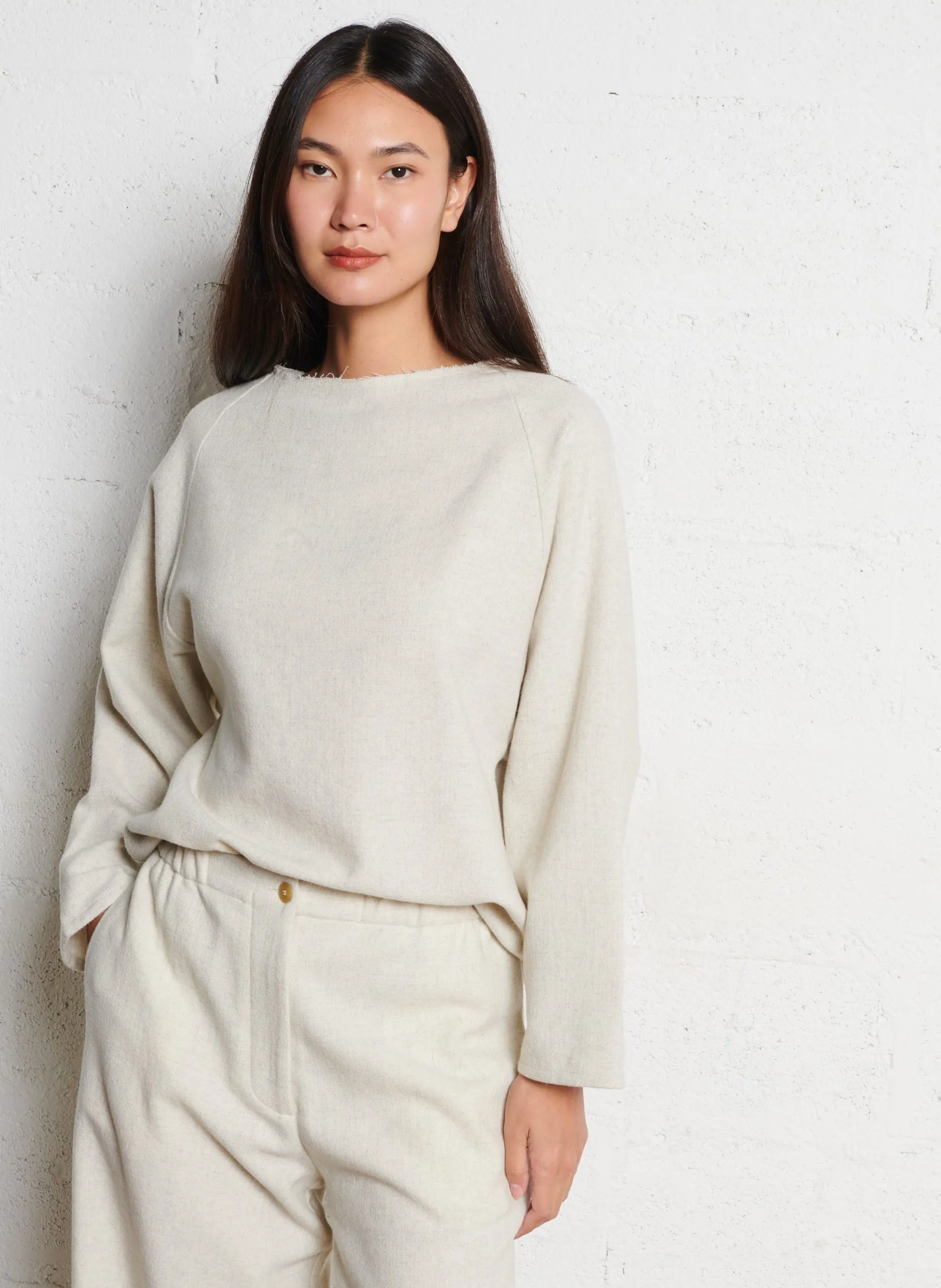 Top droit col rond en laine mélangée Argent MARIEL