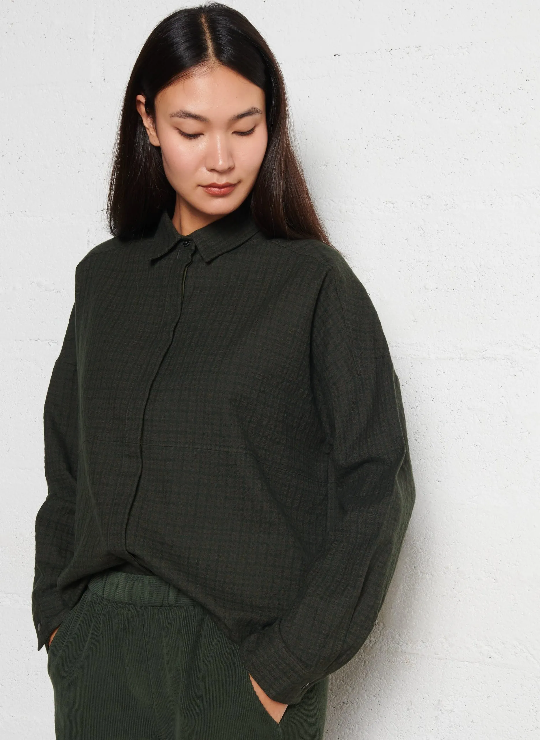 Chemise oversize en coton et en laine mélangée Multicolore