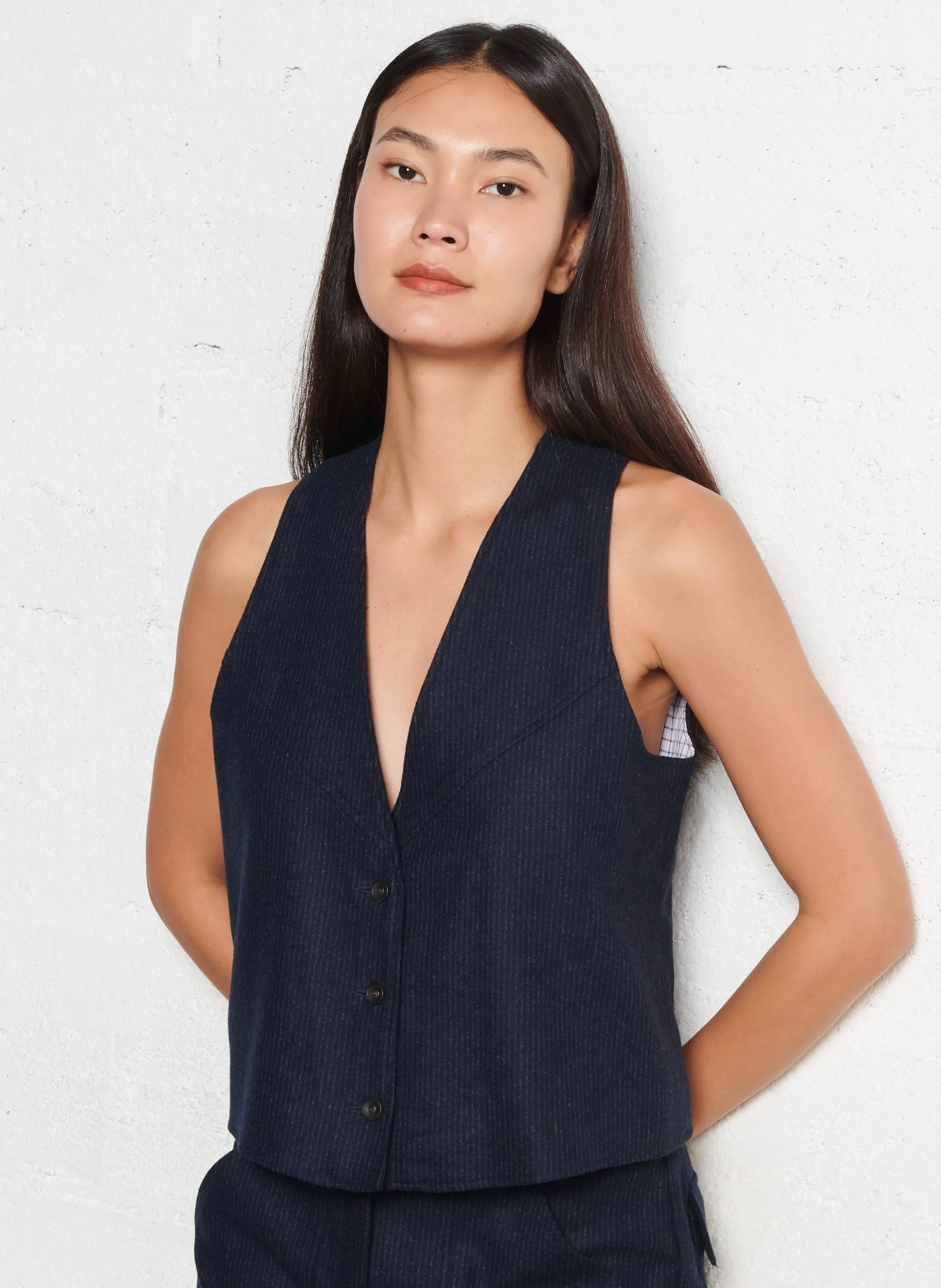 Gilet col V en laine mélangée Bleu GOPO