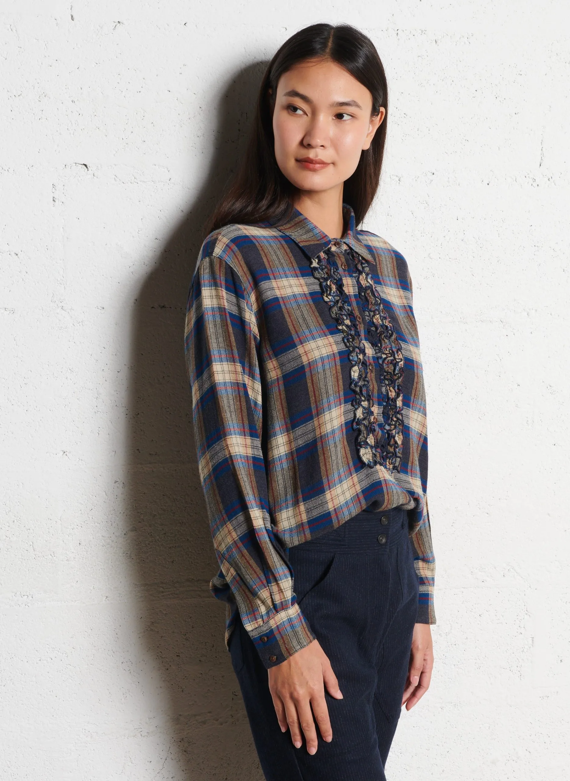 Chemise col classique à carreaux Beige CASTILANA