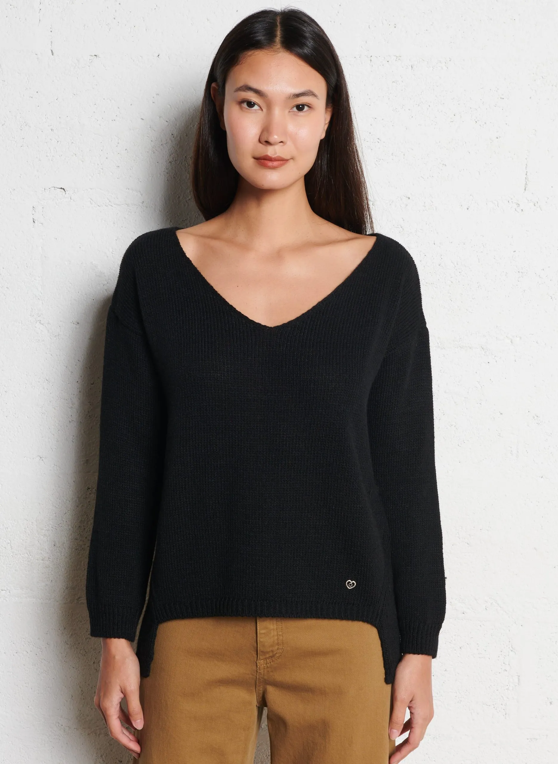 Pull V ample asymétrique uni Noir