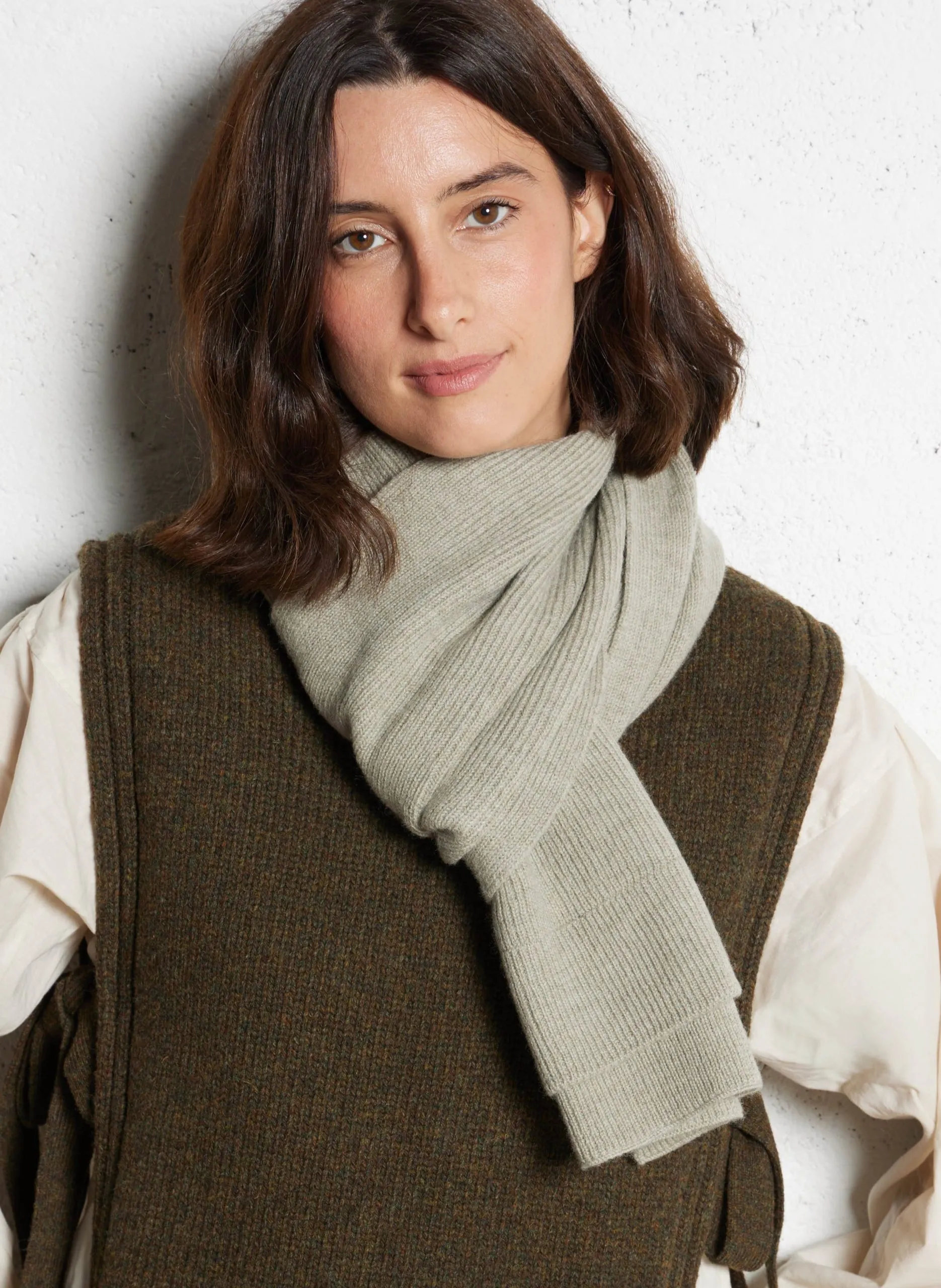 Echarpe en laine Vert ETIENNE CARDIGAN STITCH W