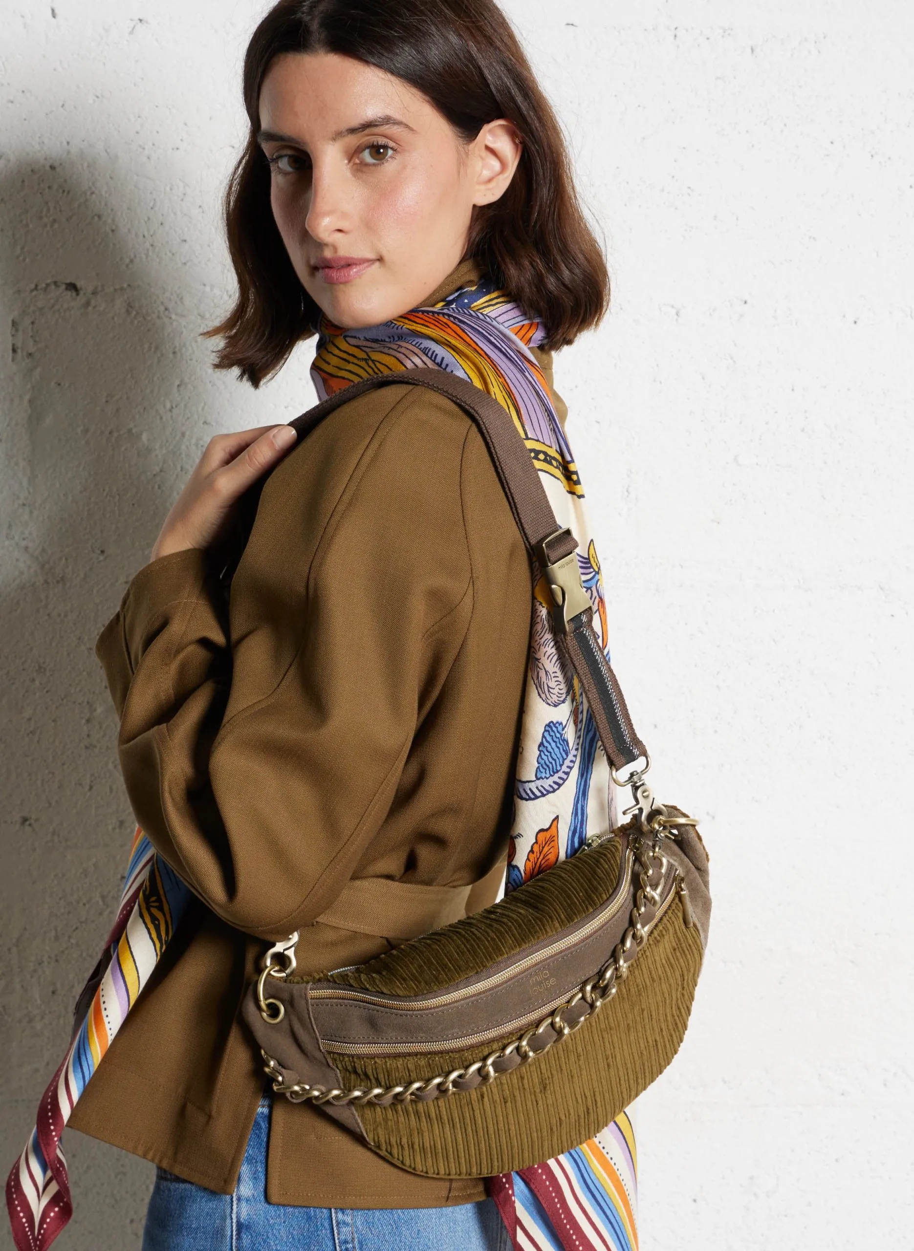 Sac banane en velours côtelé Kaki PETRA