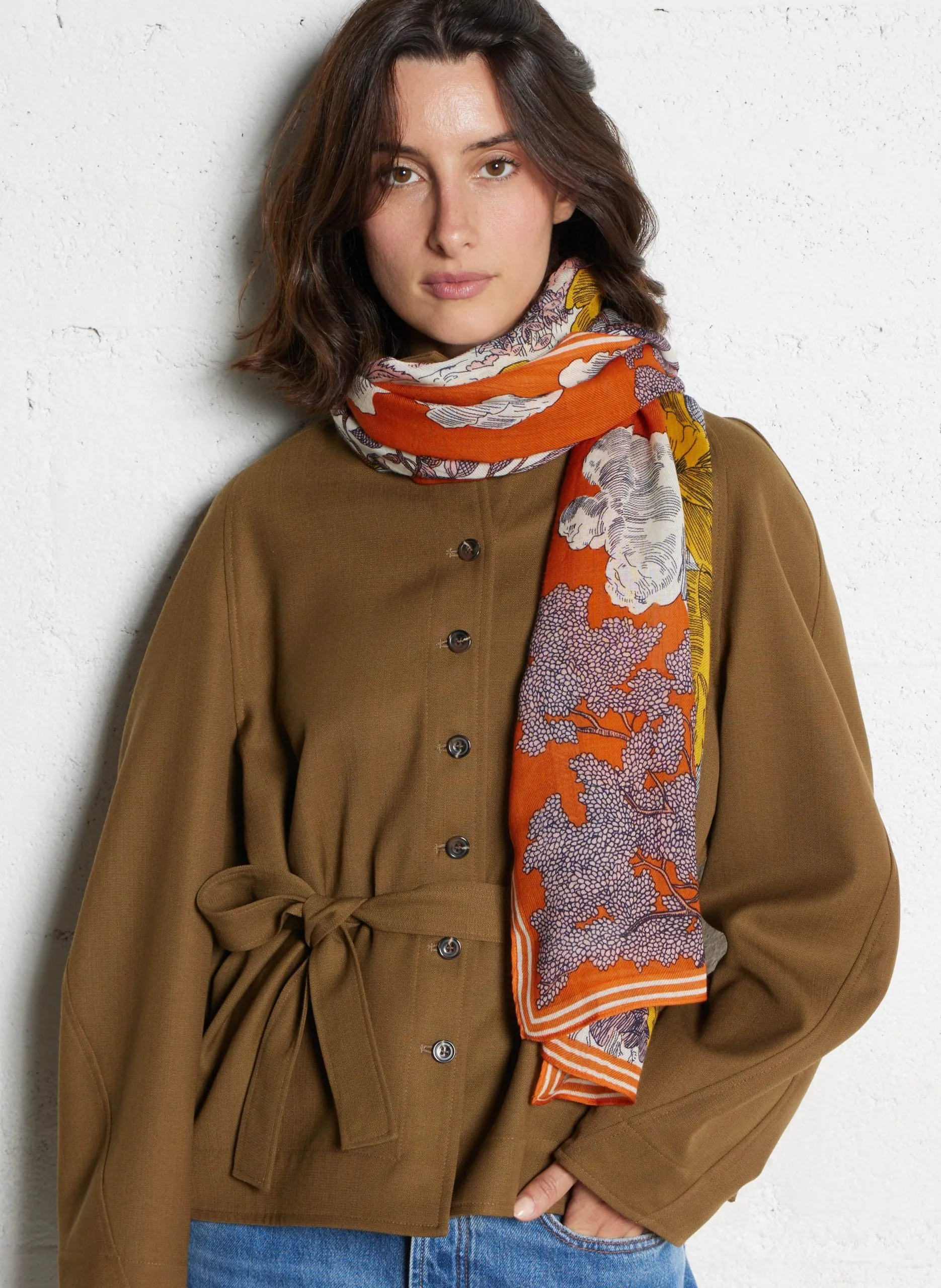 Foulard imprimé en laine Orange HISTOIRE