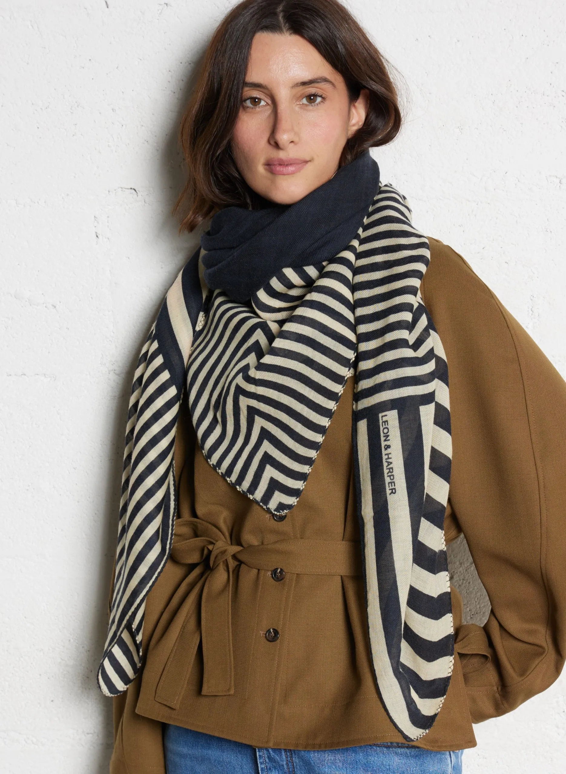 Echarpe en laine imprimée Noir EMILE