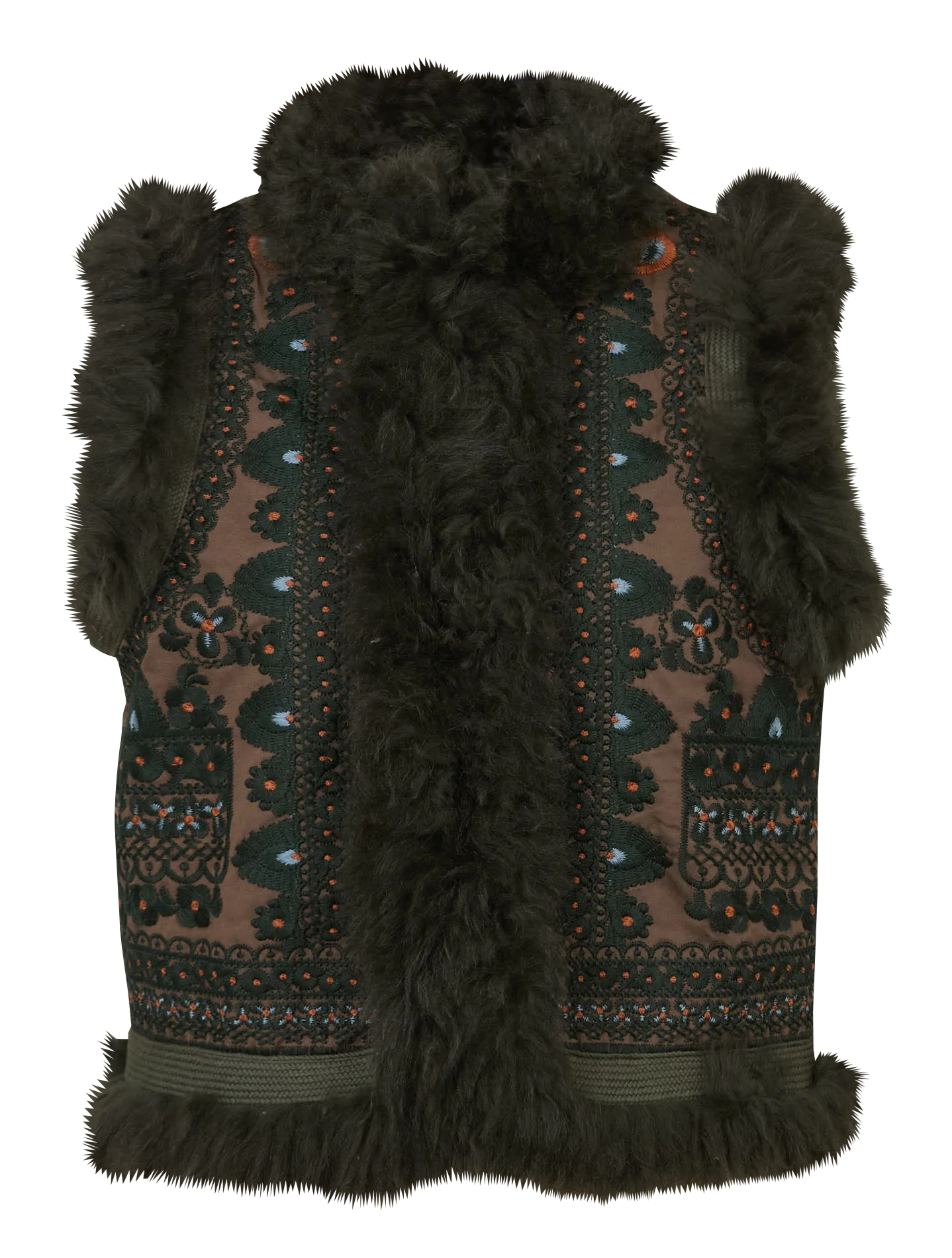 Veste sans manches brodée à fourrure Kaki SANDORA