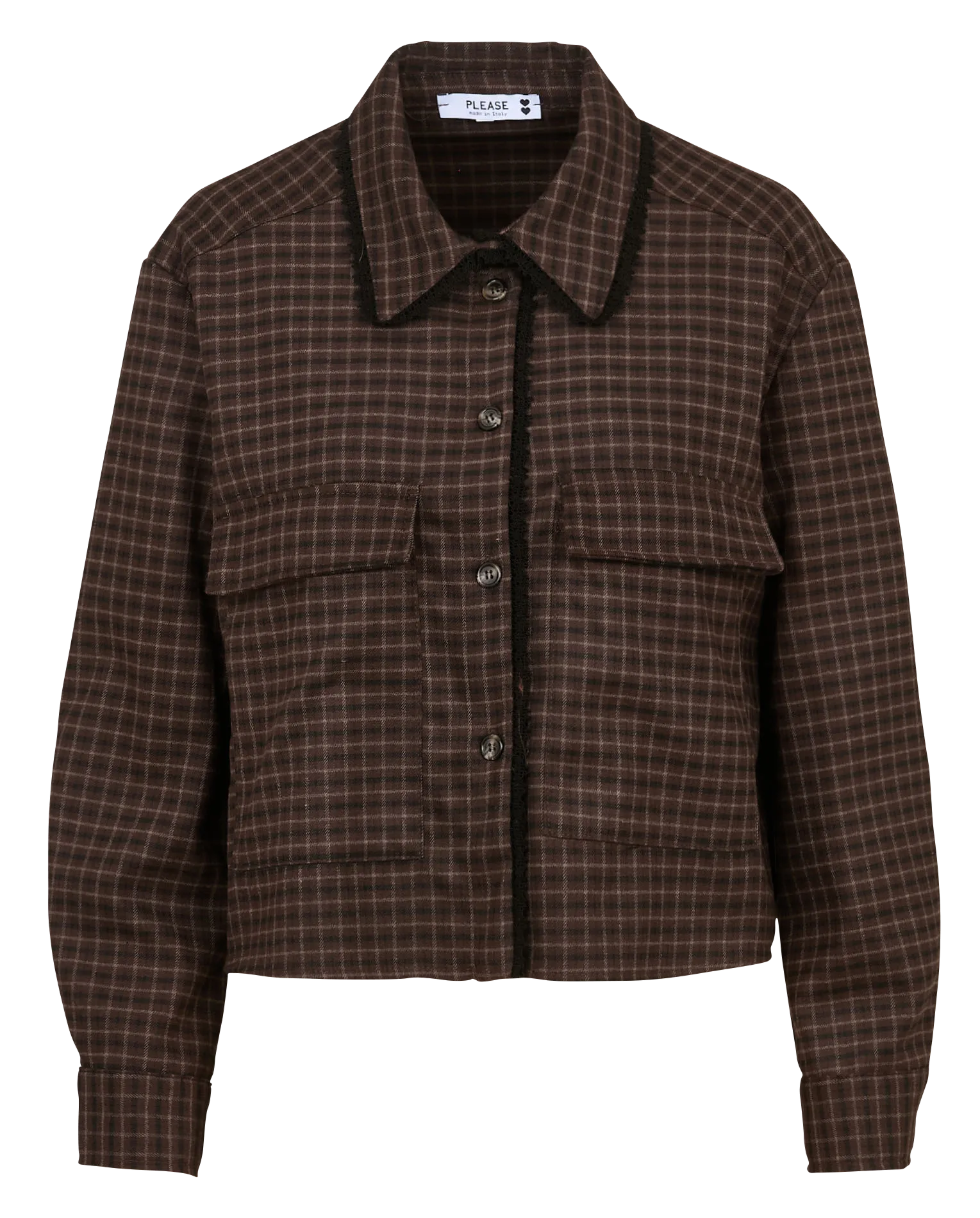 Chemise courte à carreaux Marron