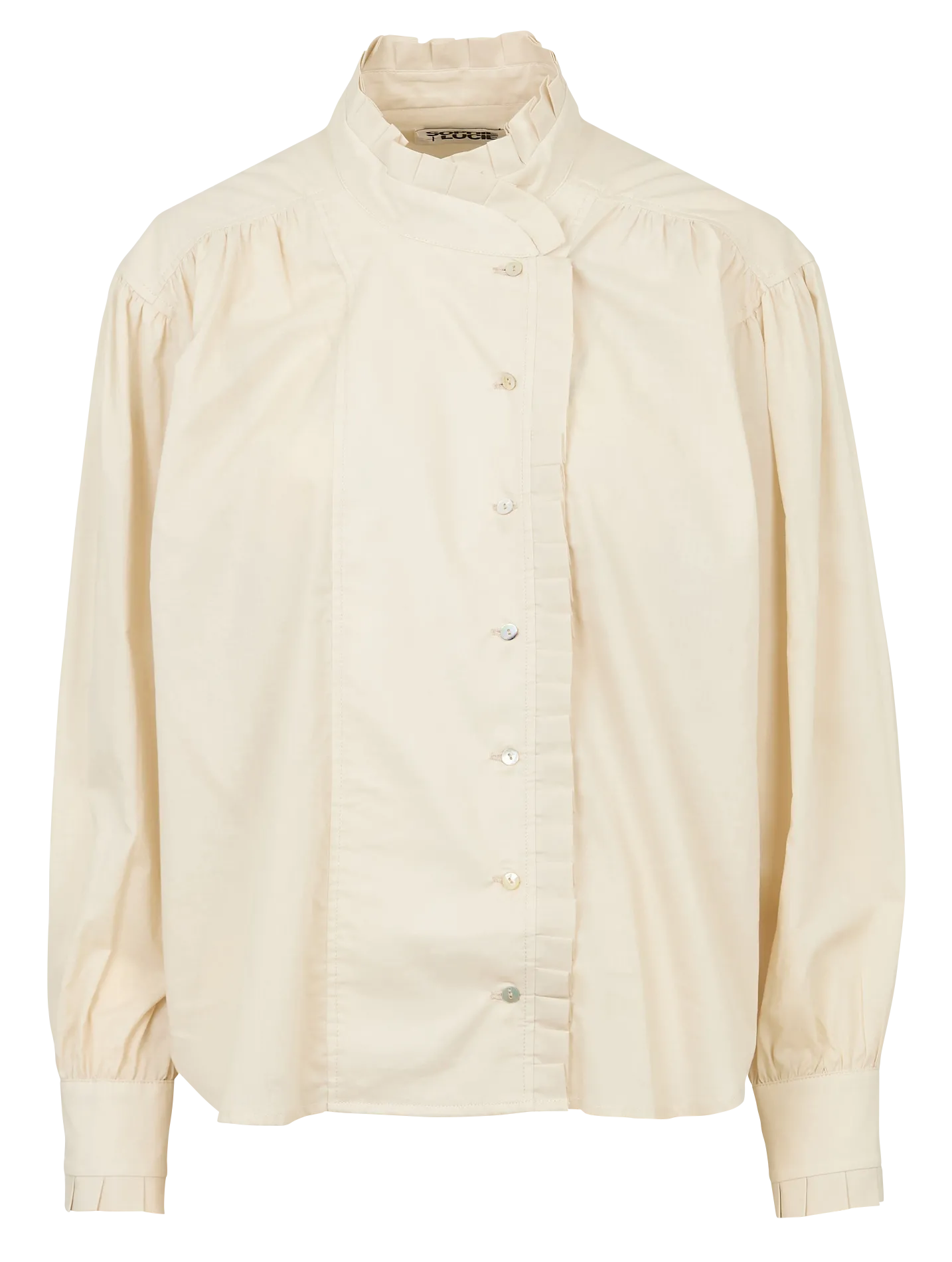 Blouse ample col montant en coton Beige CATALINA