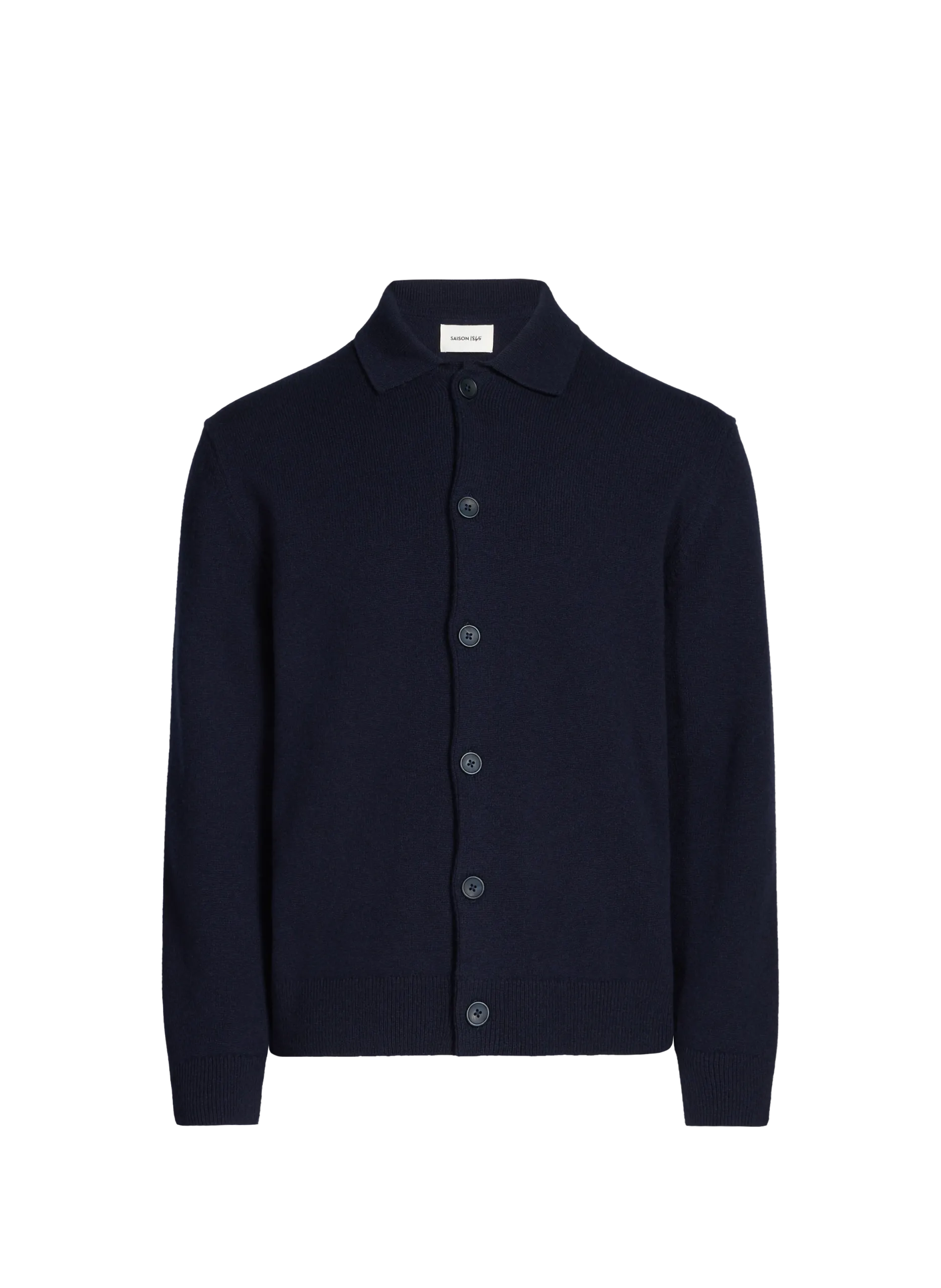 Cardigan droit col polo en laine Bleu GOAL