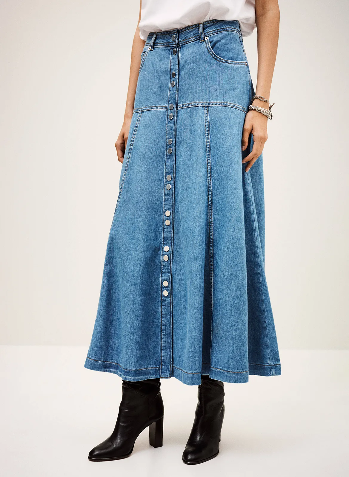 Jupe longue en denim de coton Bleu LADDIE