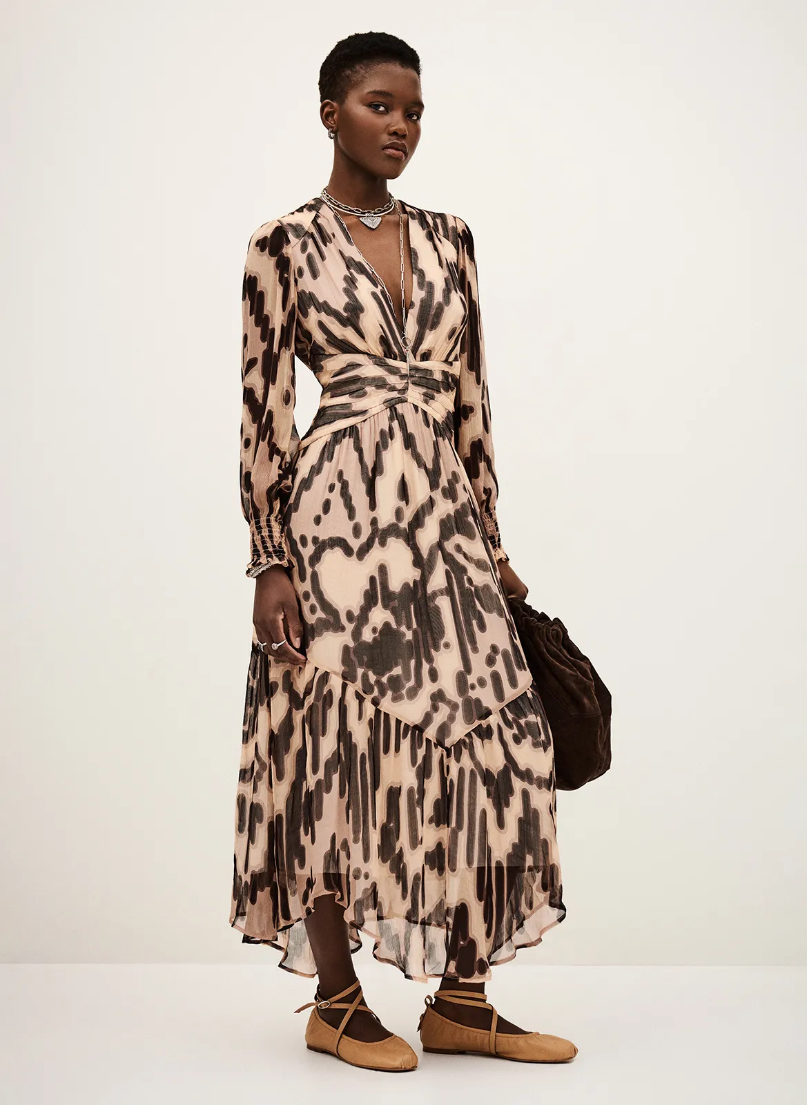 Robe midi imprimée décolleté v Rose AMOR