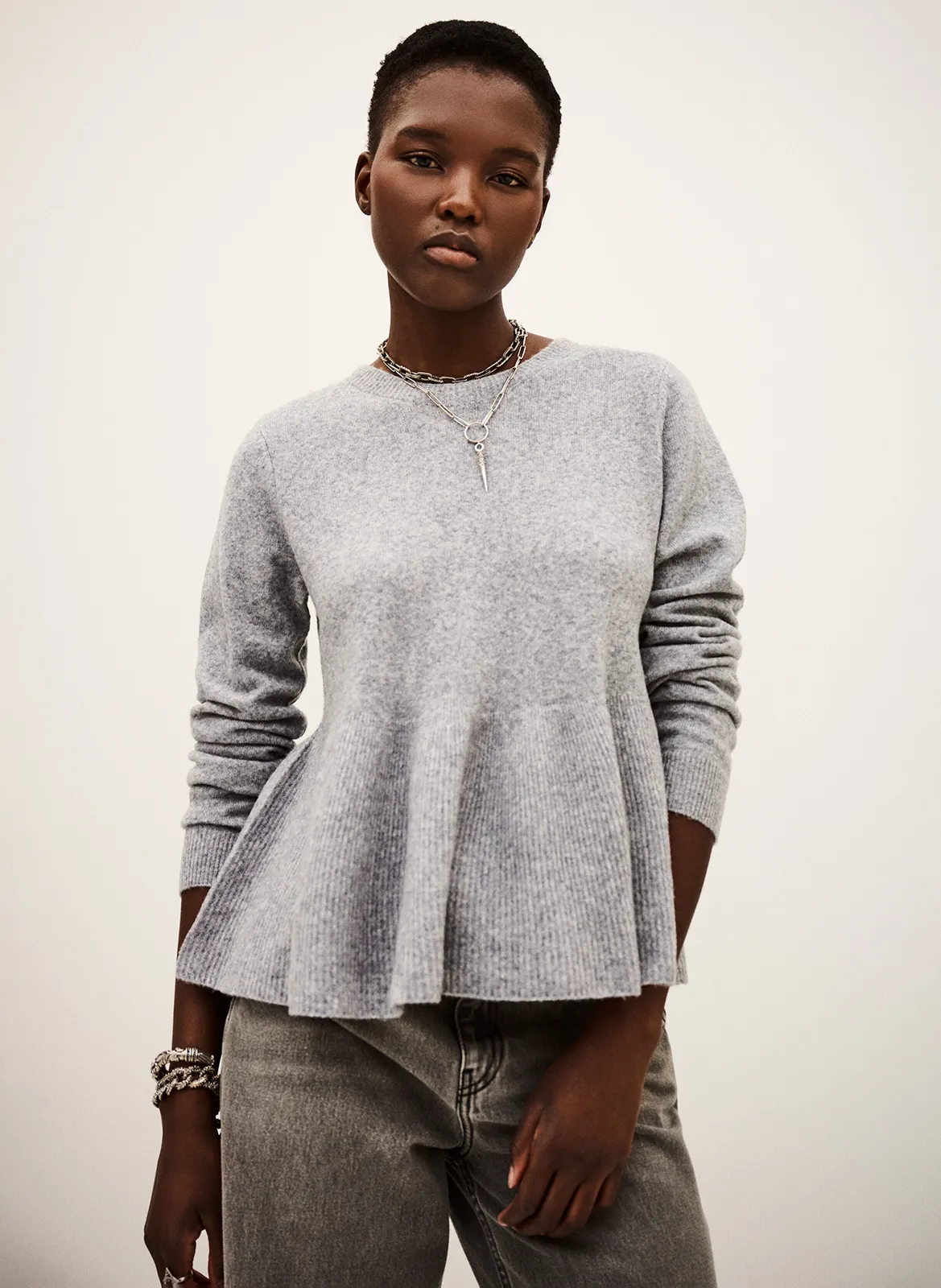 Pull col rond en laine mélangée Gris SALAMA