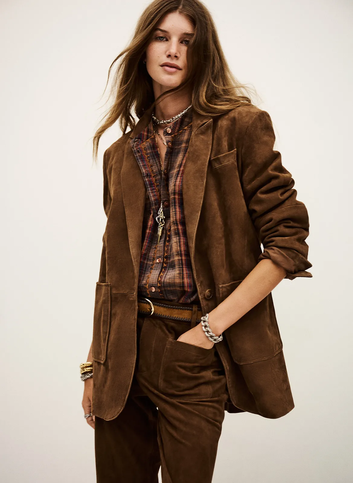 Veste de tailleur en cuir Marron MOSTY