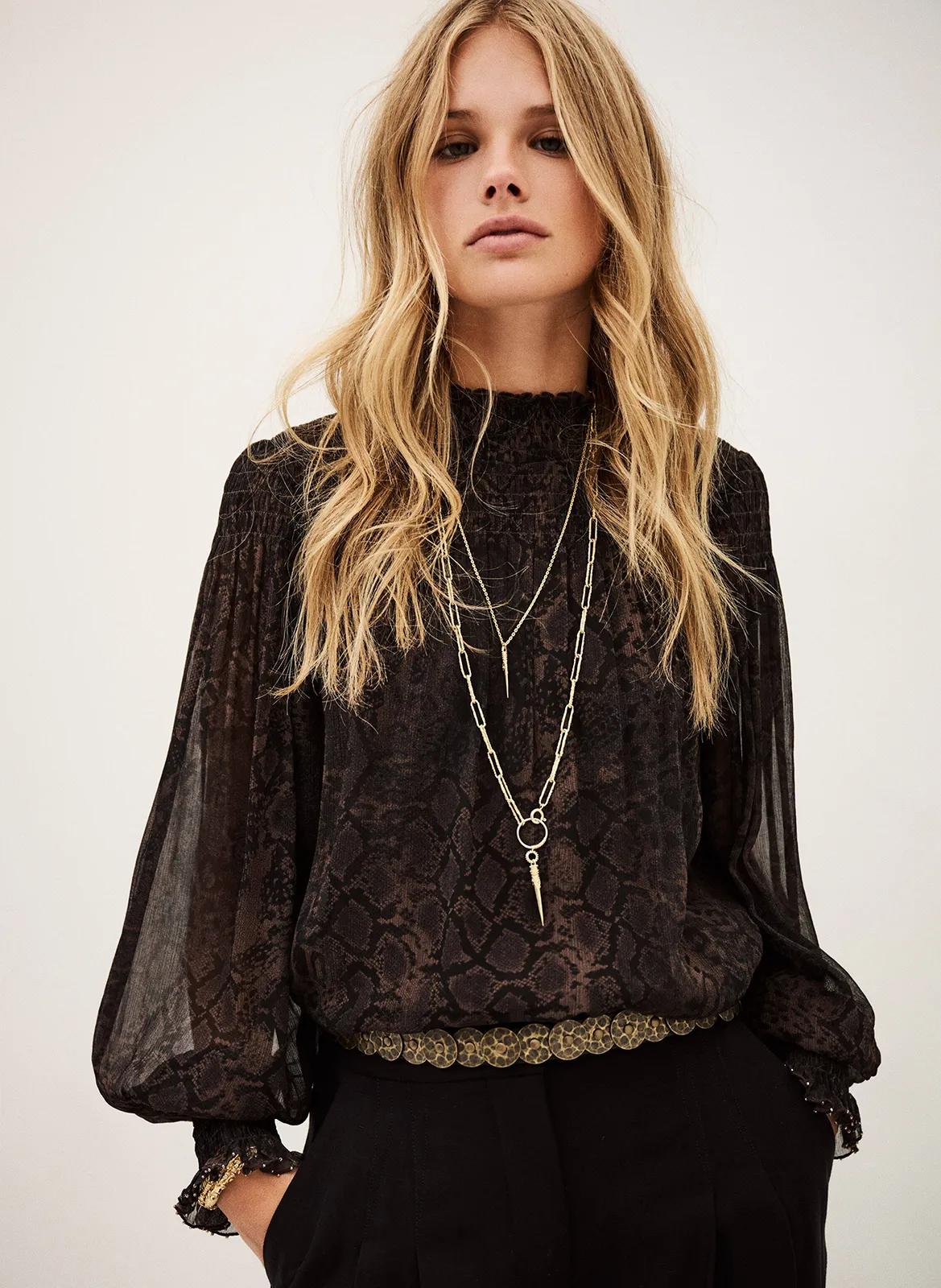 Top col montant imprimée Marron SHAMY