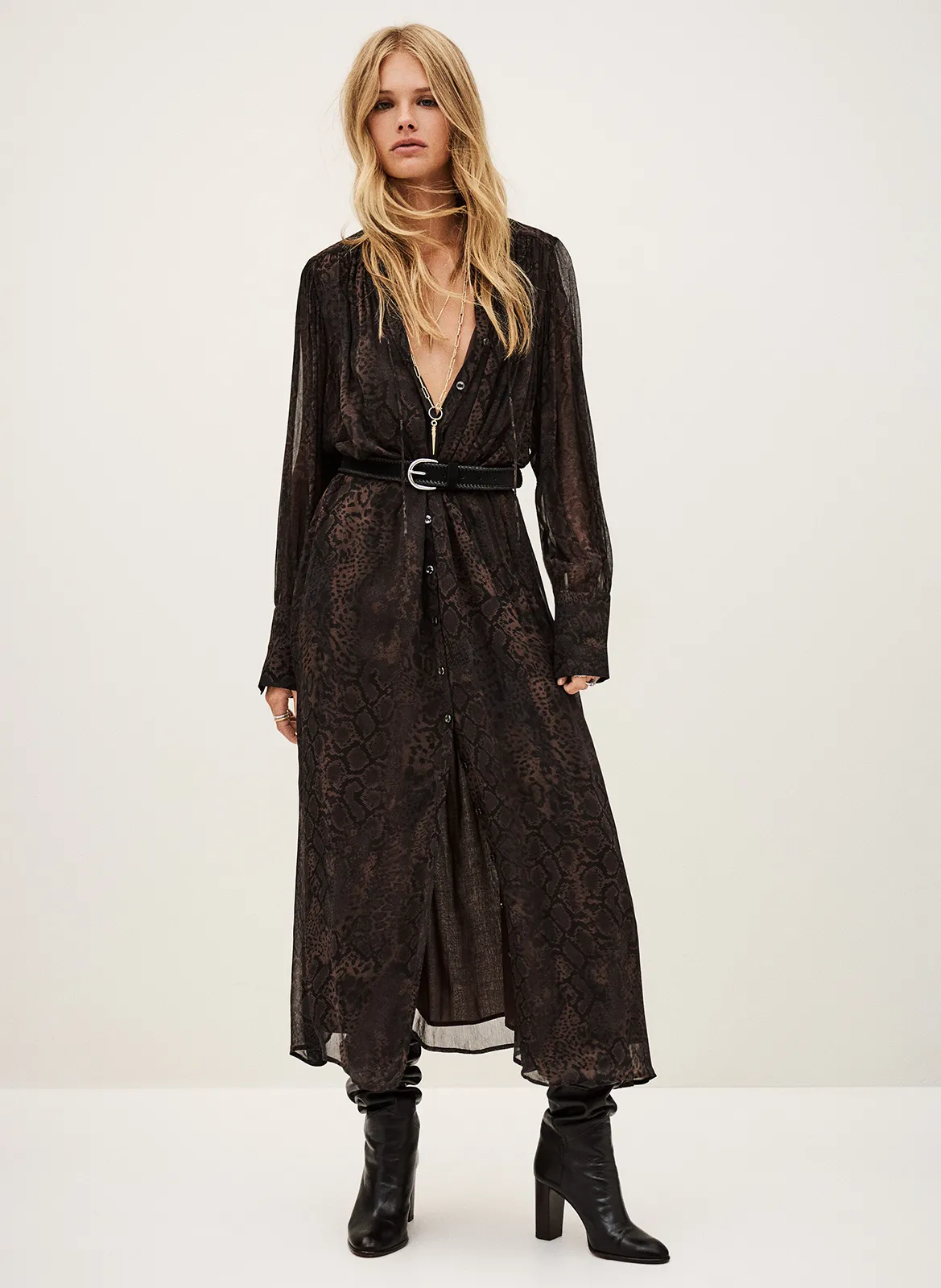 Robe chemise imprimée Marron SAHARA