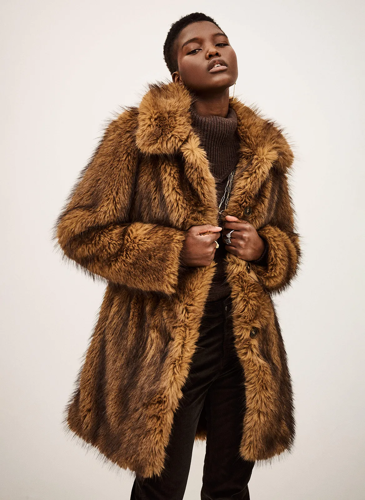 Manteau droit en fourrure synthétique Beige LESTOR