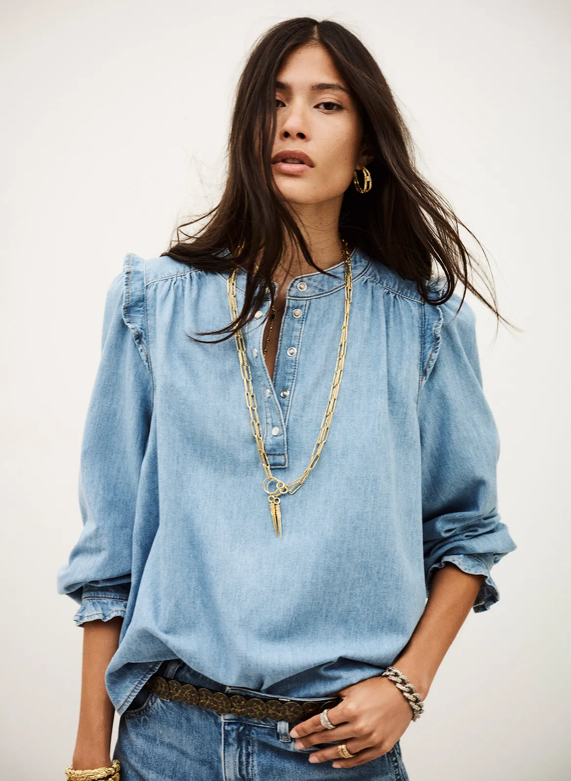 Top droit col rond en coton Bleu LIO